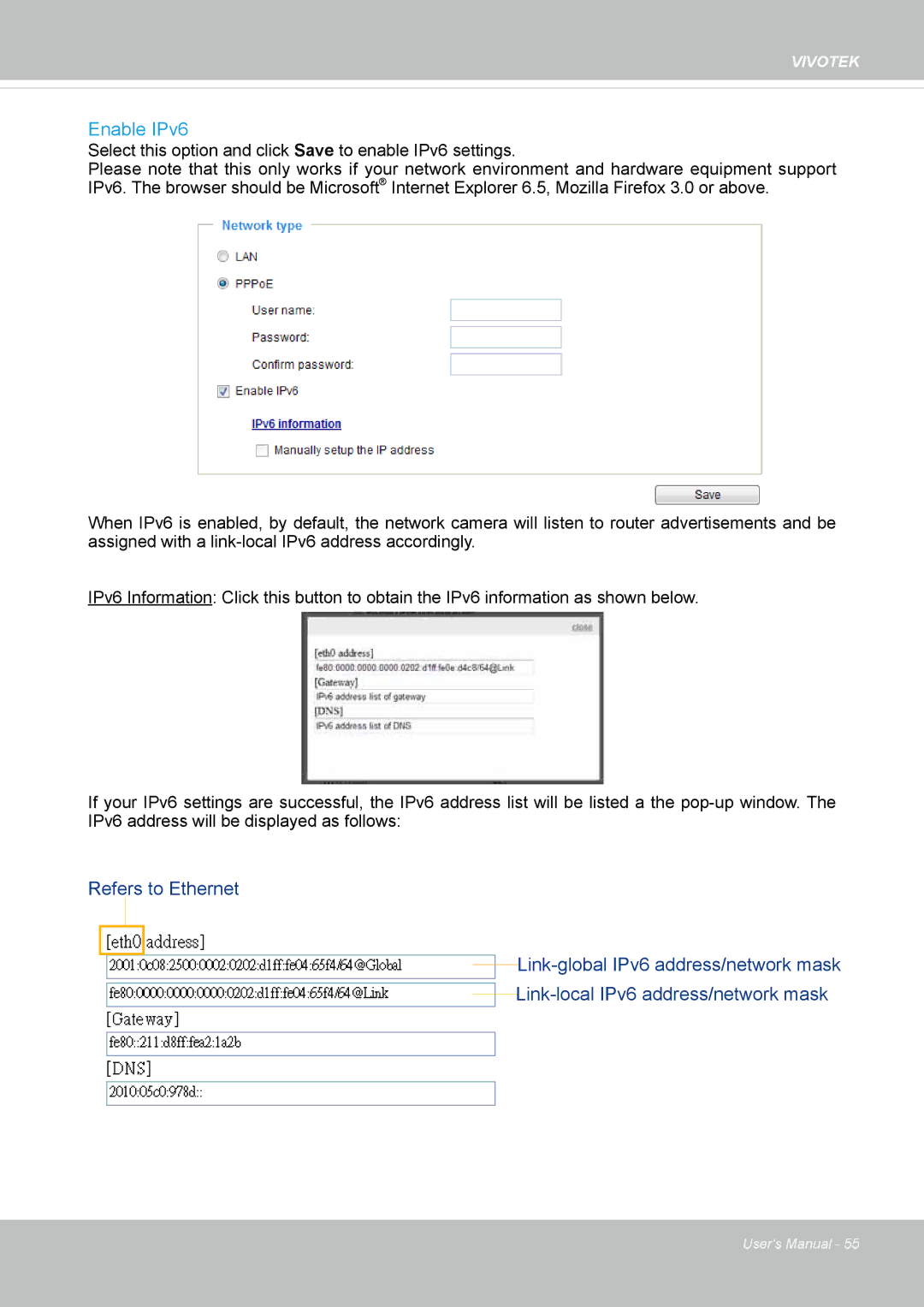 Vivotek FD8131 user manual Enable IPv6 