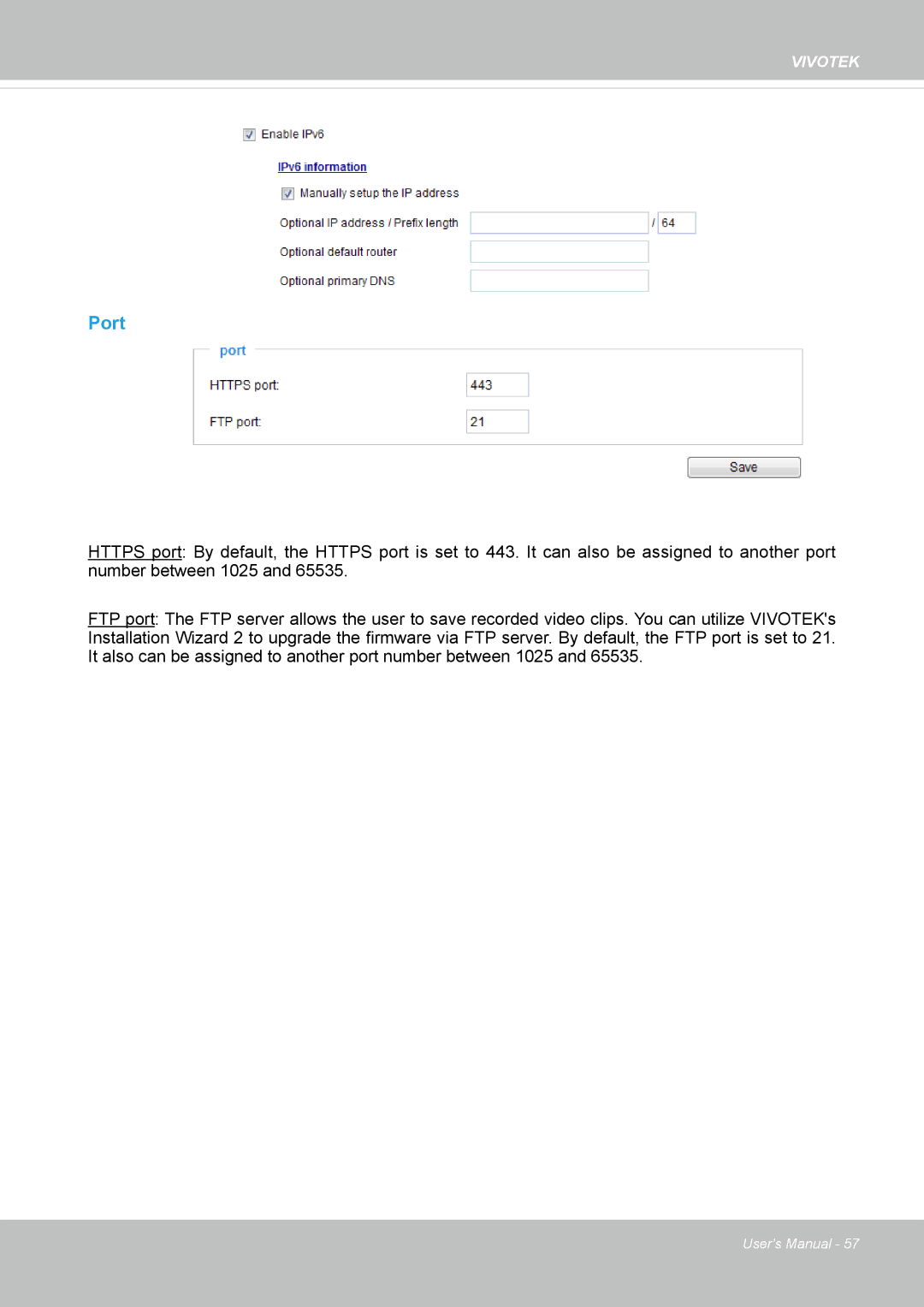 Vivotek FD8131 user manual Port 