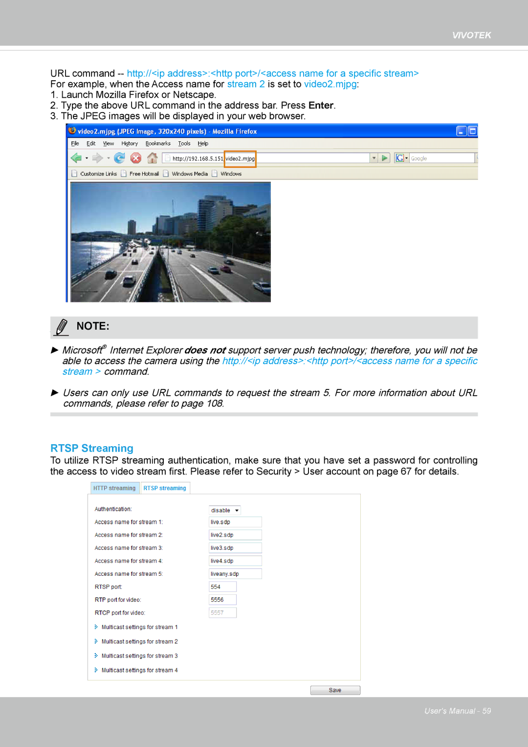 Vivotek FD8131 user manual Rtsp Streaming 