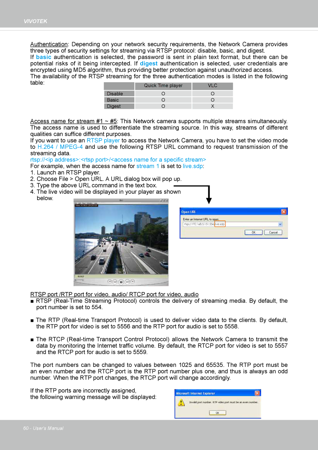 Vivotek FD8131 user manual Vlc 