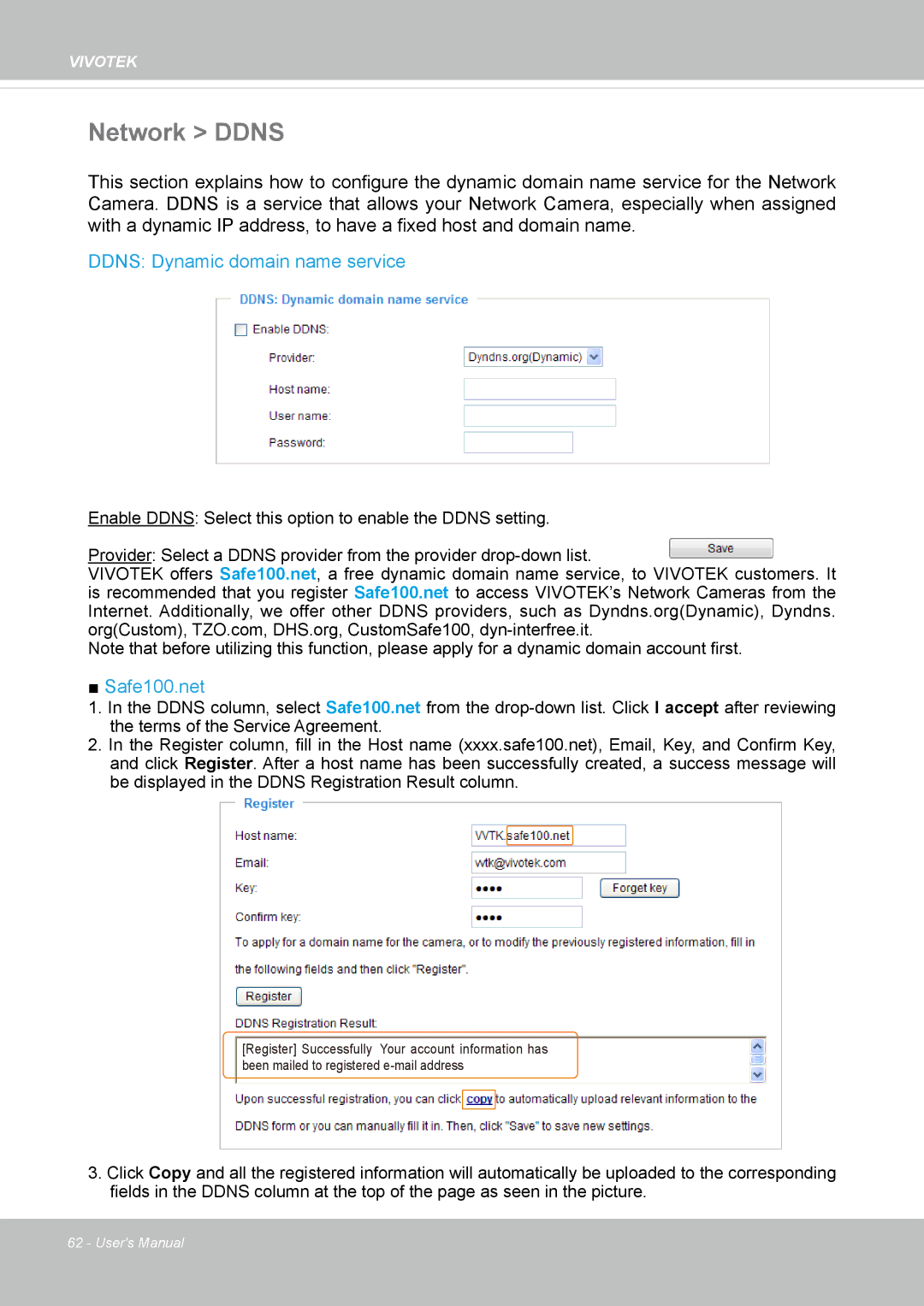 Vivotek FD8131 user manual Network Ddns, Ddns Dynamic domain name service 