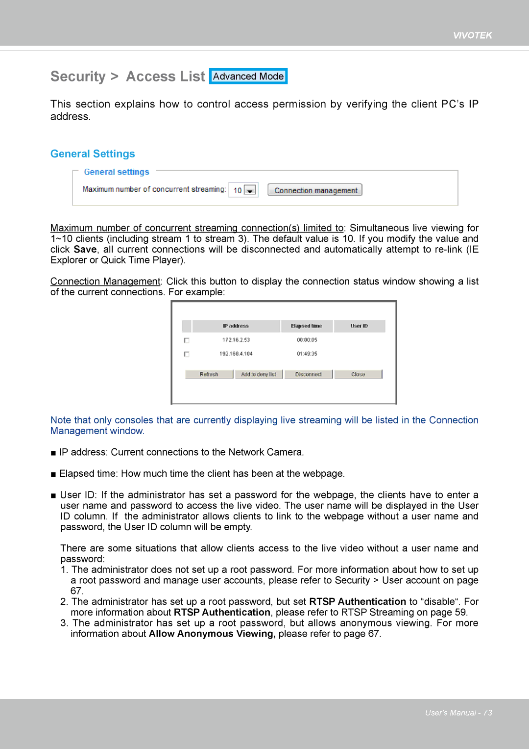 Vivotek FD8131 user manual Security Access List, General Settings 