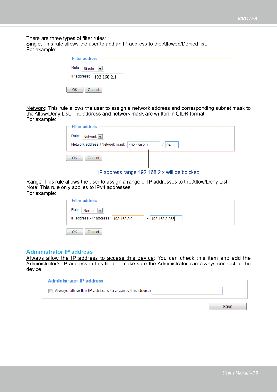 Vivotek FD8131 user manual Administrator IP address 