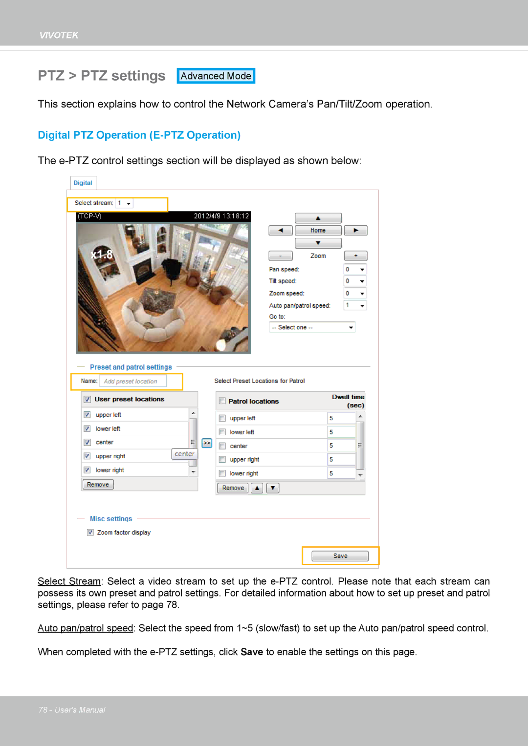 Vivotek FD8131 user manual PTZ PTZ settings, X1.8 