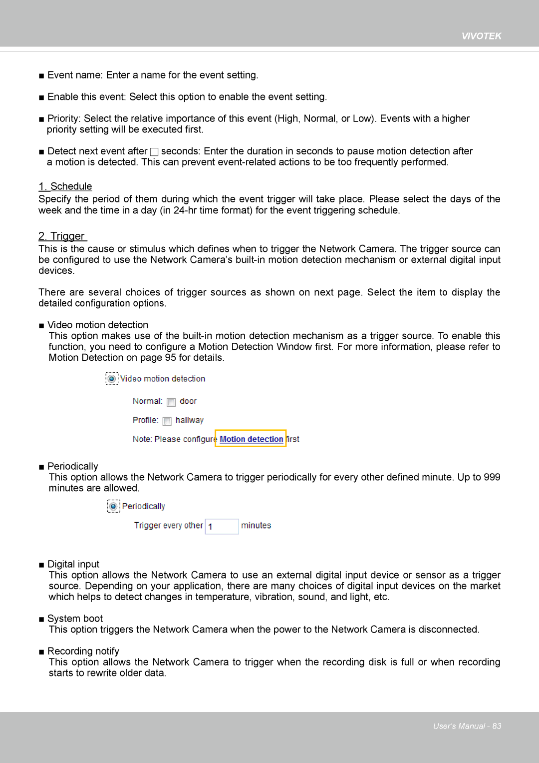 Vivotek FD8131 user manual Trigger 