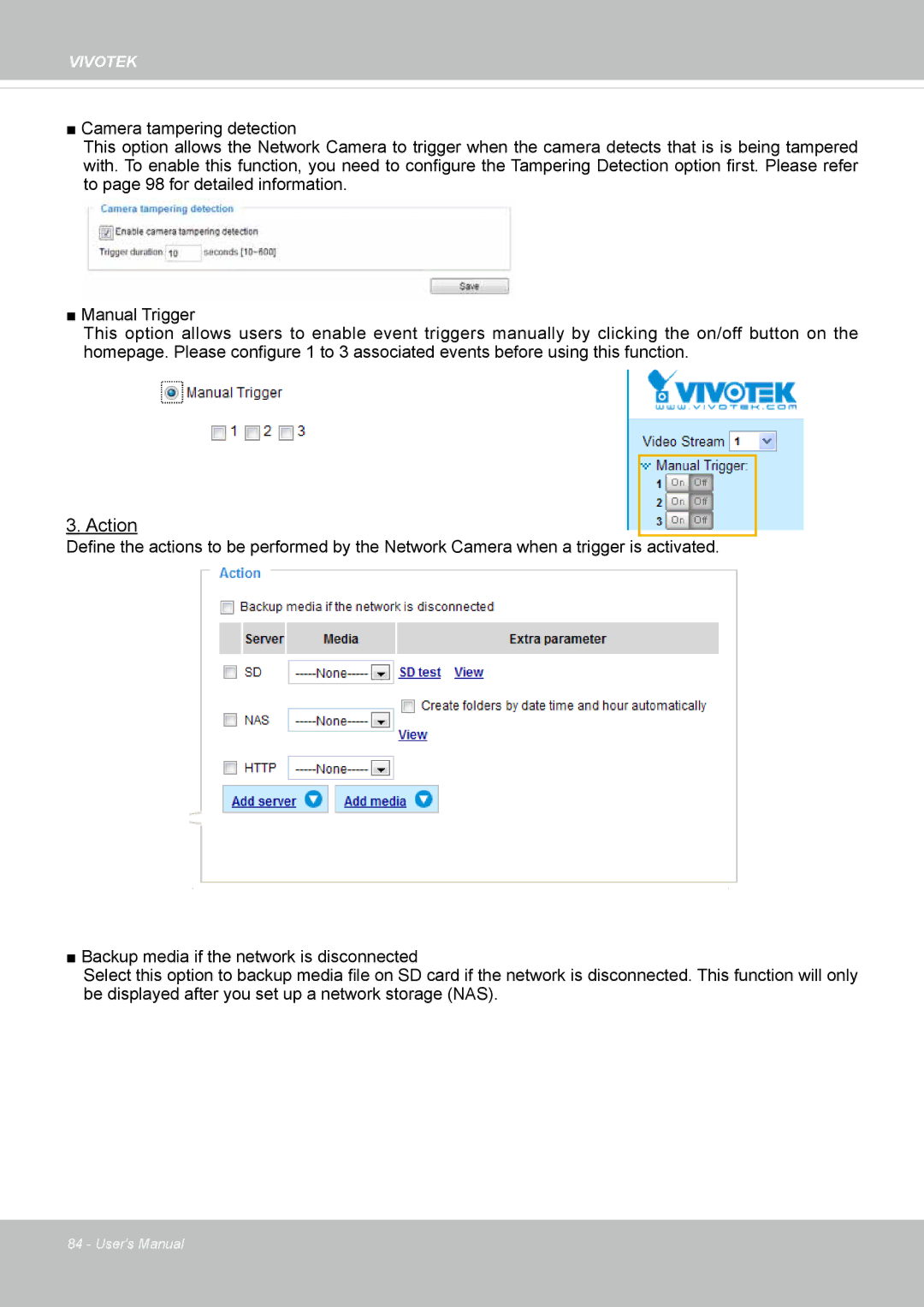 Vivotek FD8131 user manual Action 