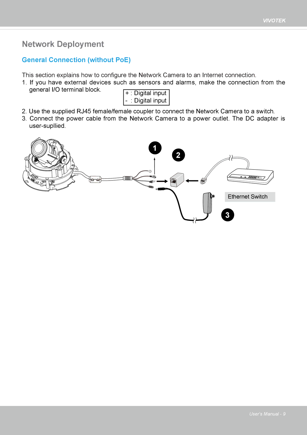 Vivotek FD8131 user manual Network Deployment, General Connection without PoE 