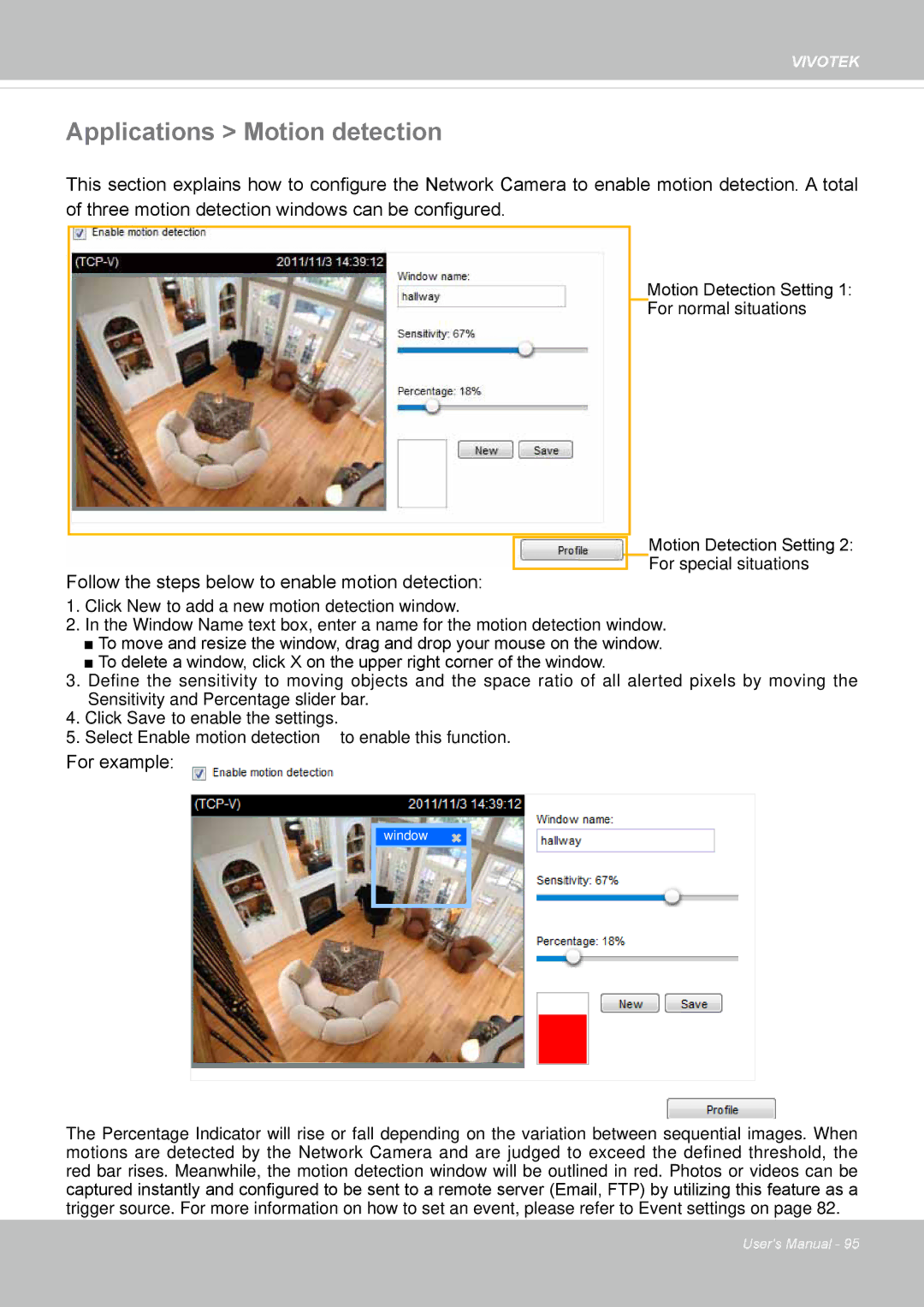 Vivotek FD8131 user manual Applications Motion detection 