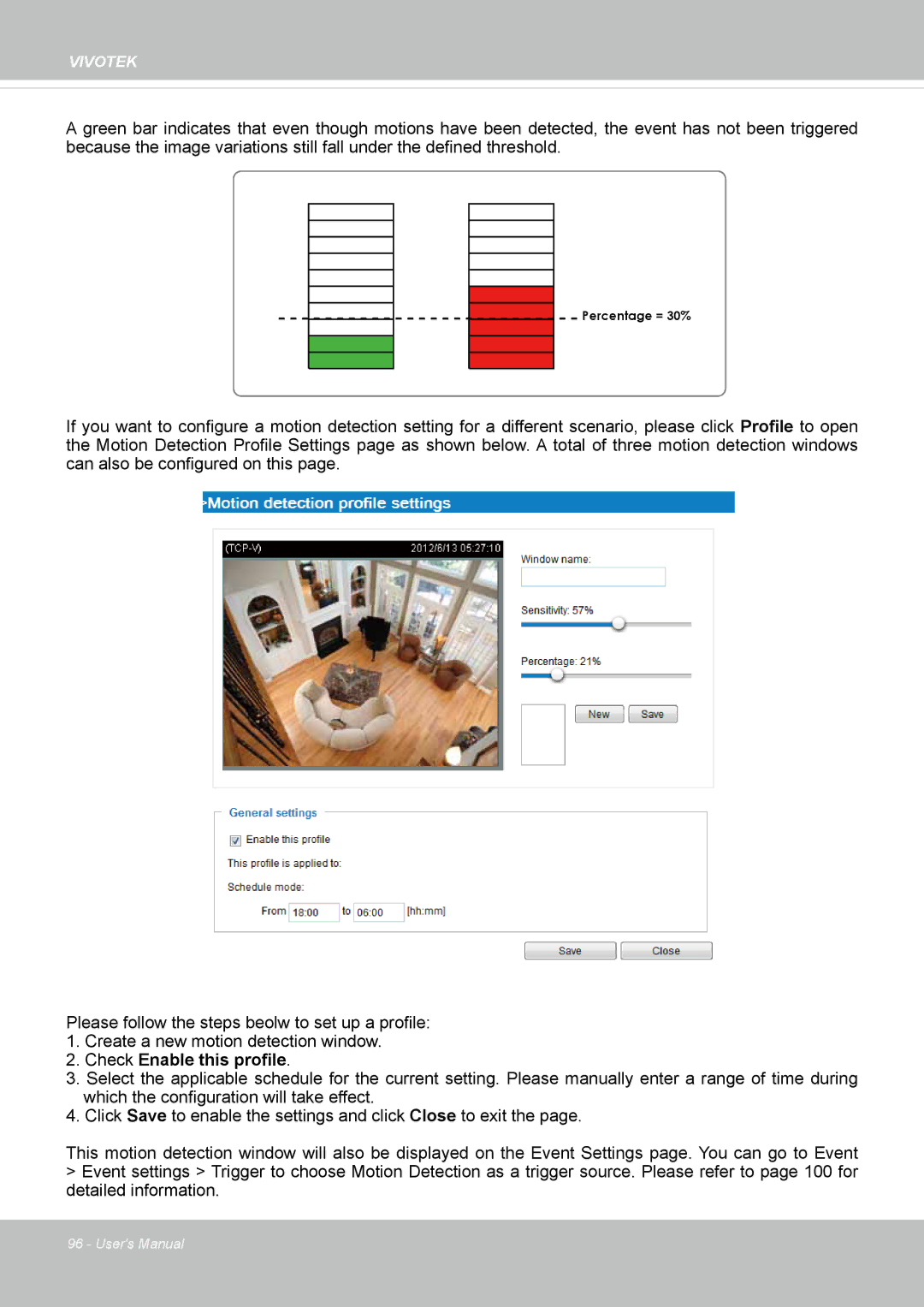 Vivotek FD8131 user manual Percentage = 30% 