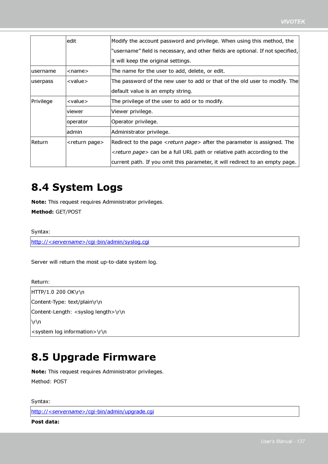 Vivotek FD8133 user manual System Logs, Upgrade Firmware 