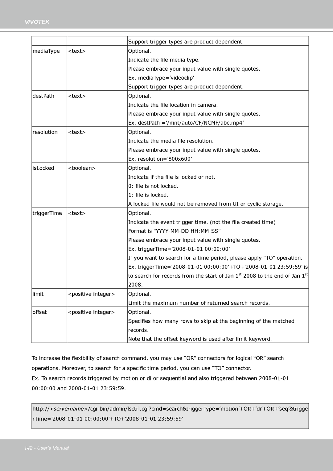 Vivotek FD8133 user manual Support trigger types are product dependent 