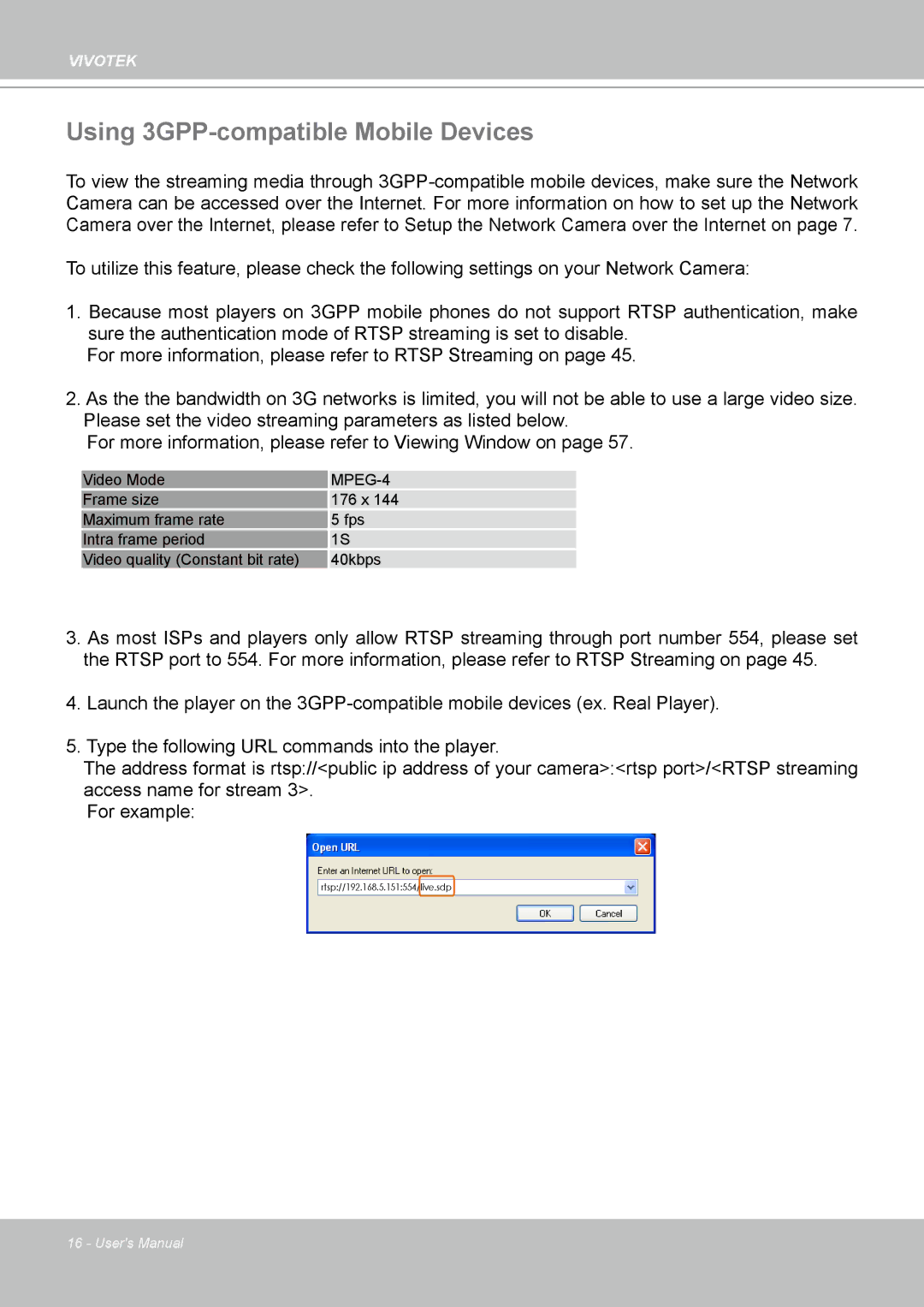 Vivotek FD8133 user manual Using 3GPP-compatible Mobile Devices, MPEG-4 