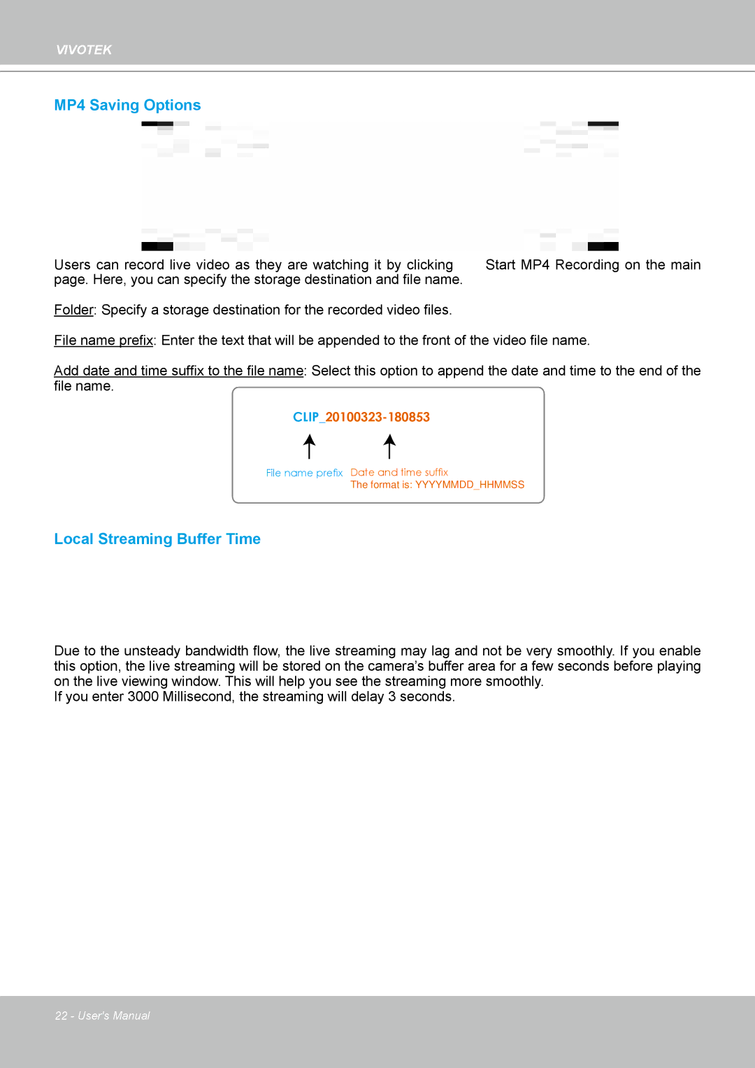 Vivotek FD8133 user manual MP4 Saving Options 