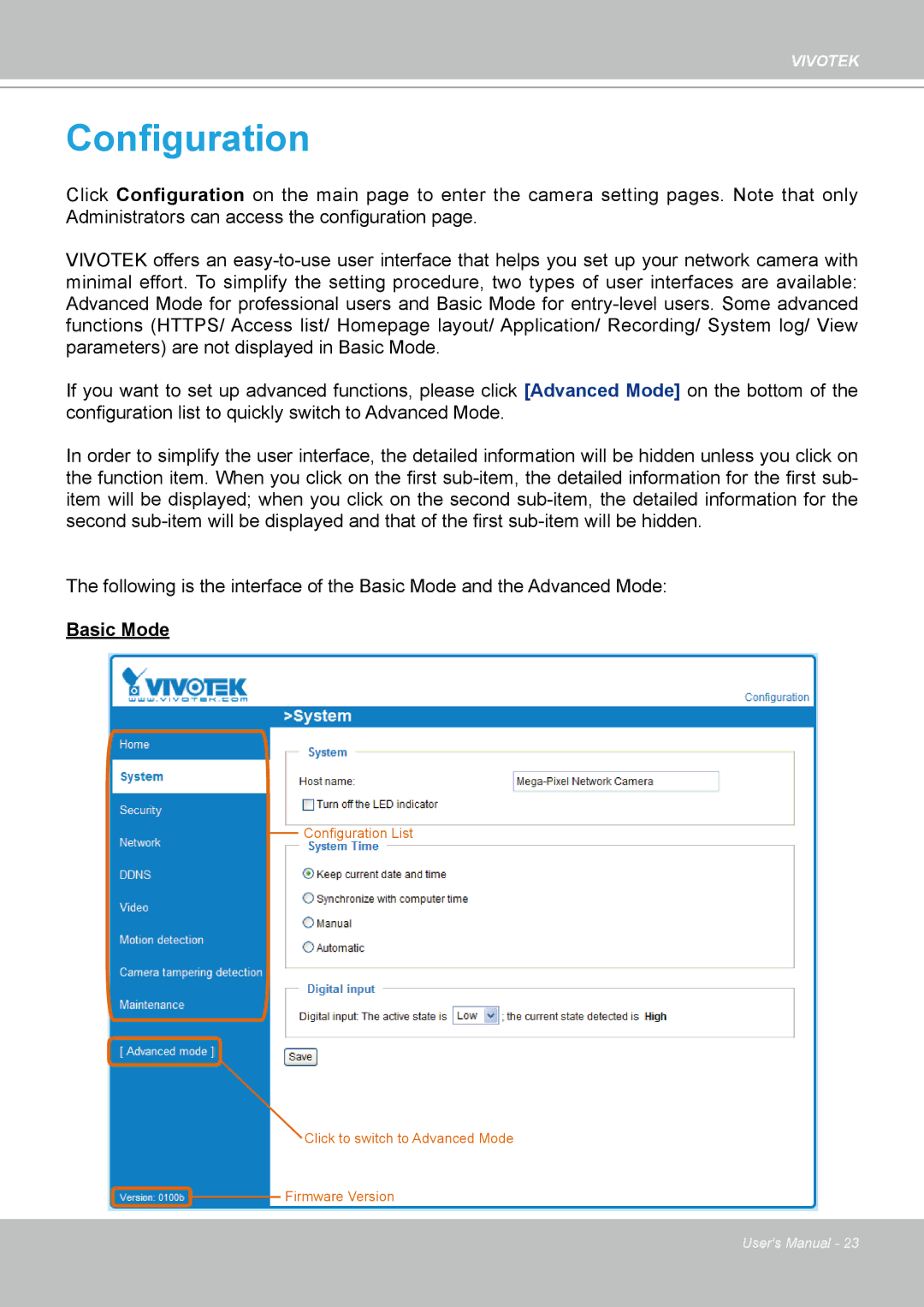 Vivotek FD8133 user manual Configuration 