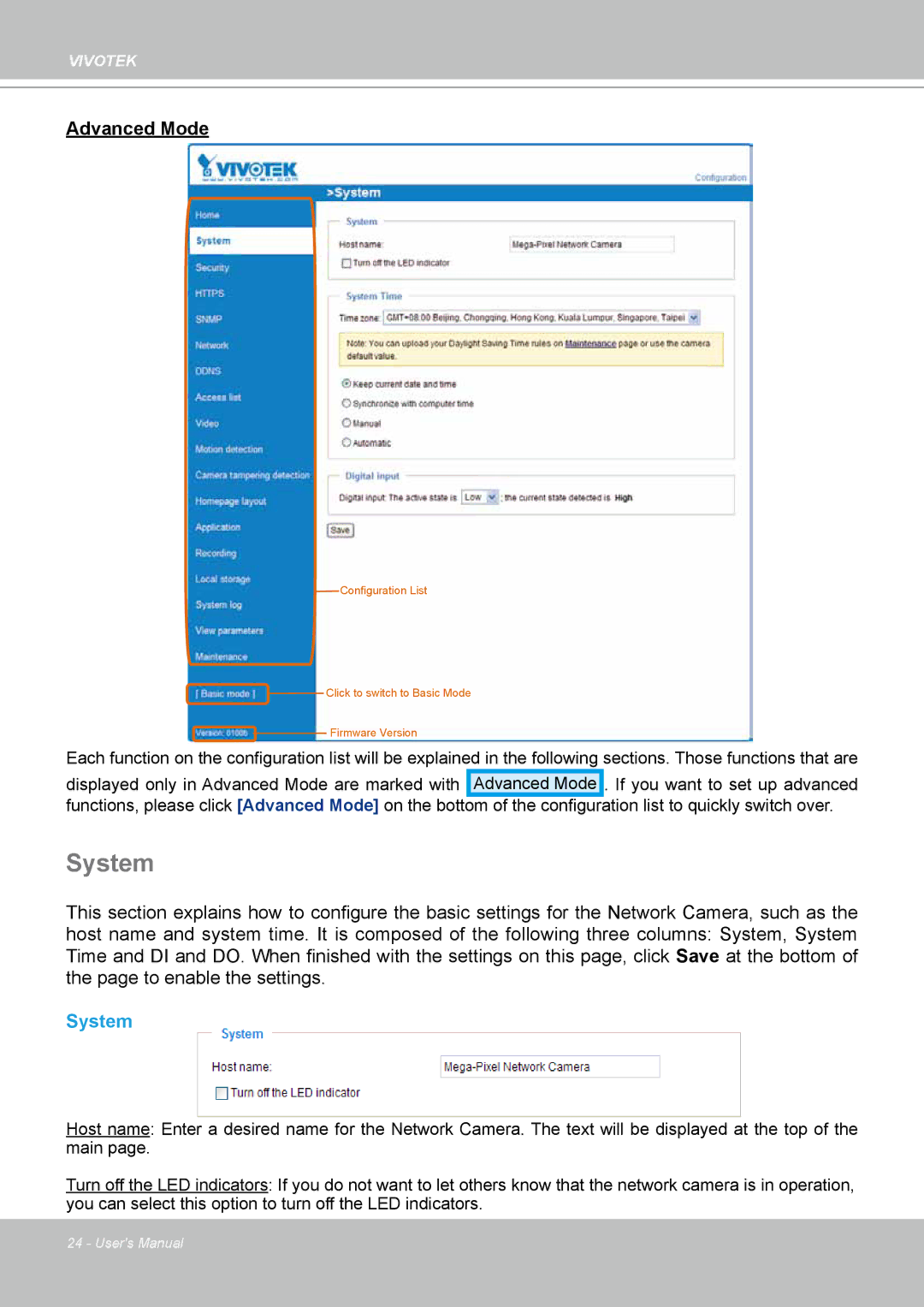 Vivotek FD8133 user manual System 