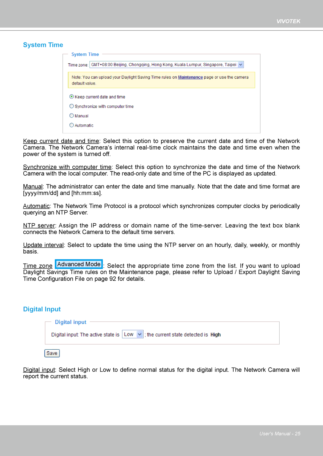 Vivotek FD8133 user manual System Time, Digital Input 