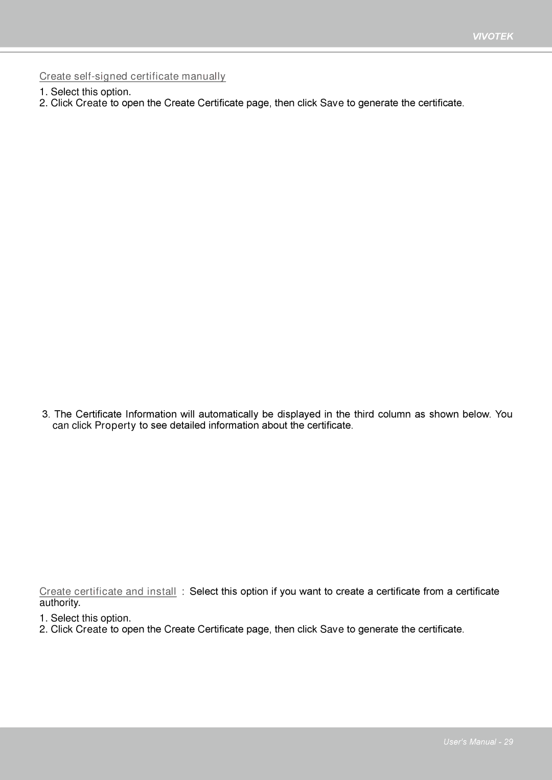 Vivotek FD8133 user manual Create self-signed certificate manually 