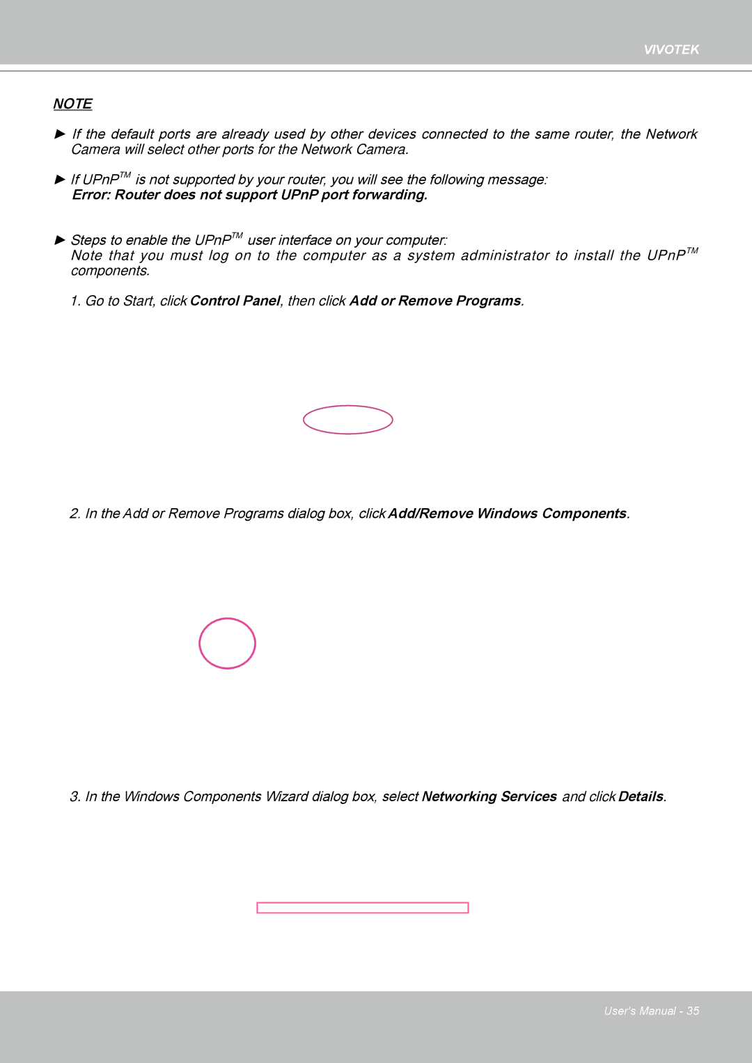 Vivotek FD8133 user manual Error Router does not support UPnP port forwarding 