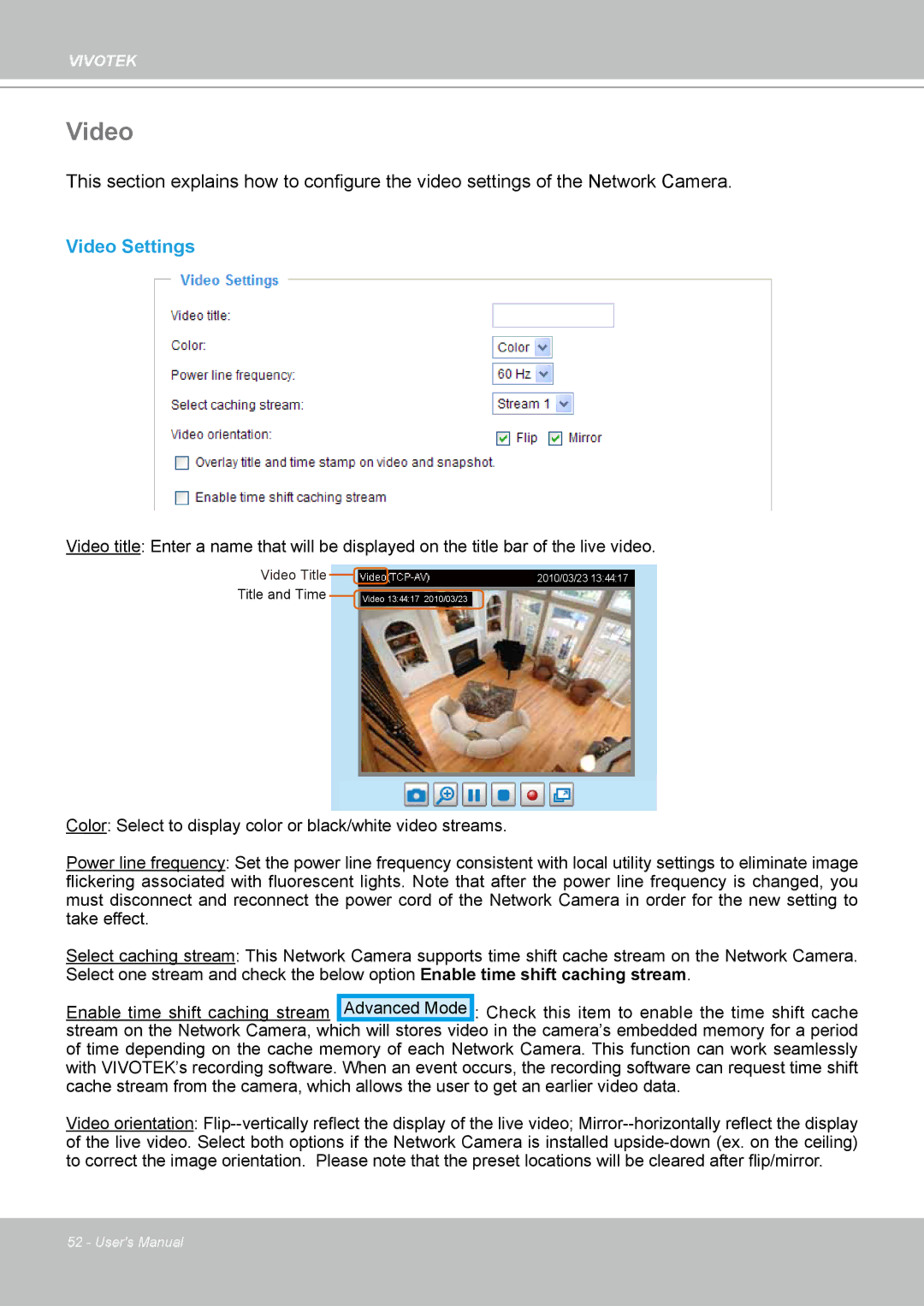 Vivotek FD8133 user manual Video Settings 