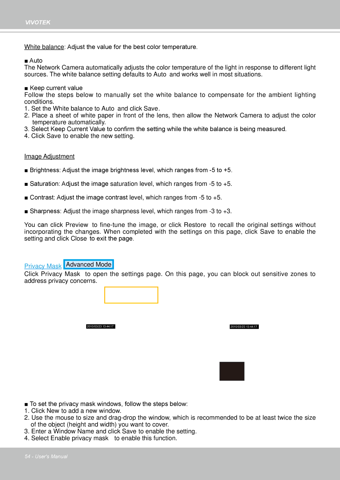 Vivotek FD8133 user manual Privacy Mask 