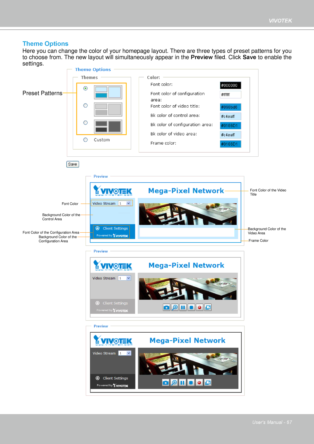 Vivotek FD8133 user manual Theme Options 