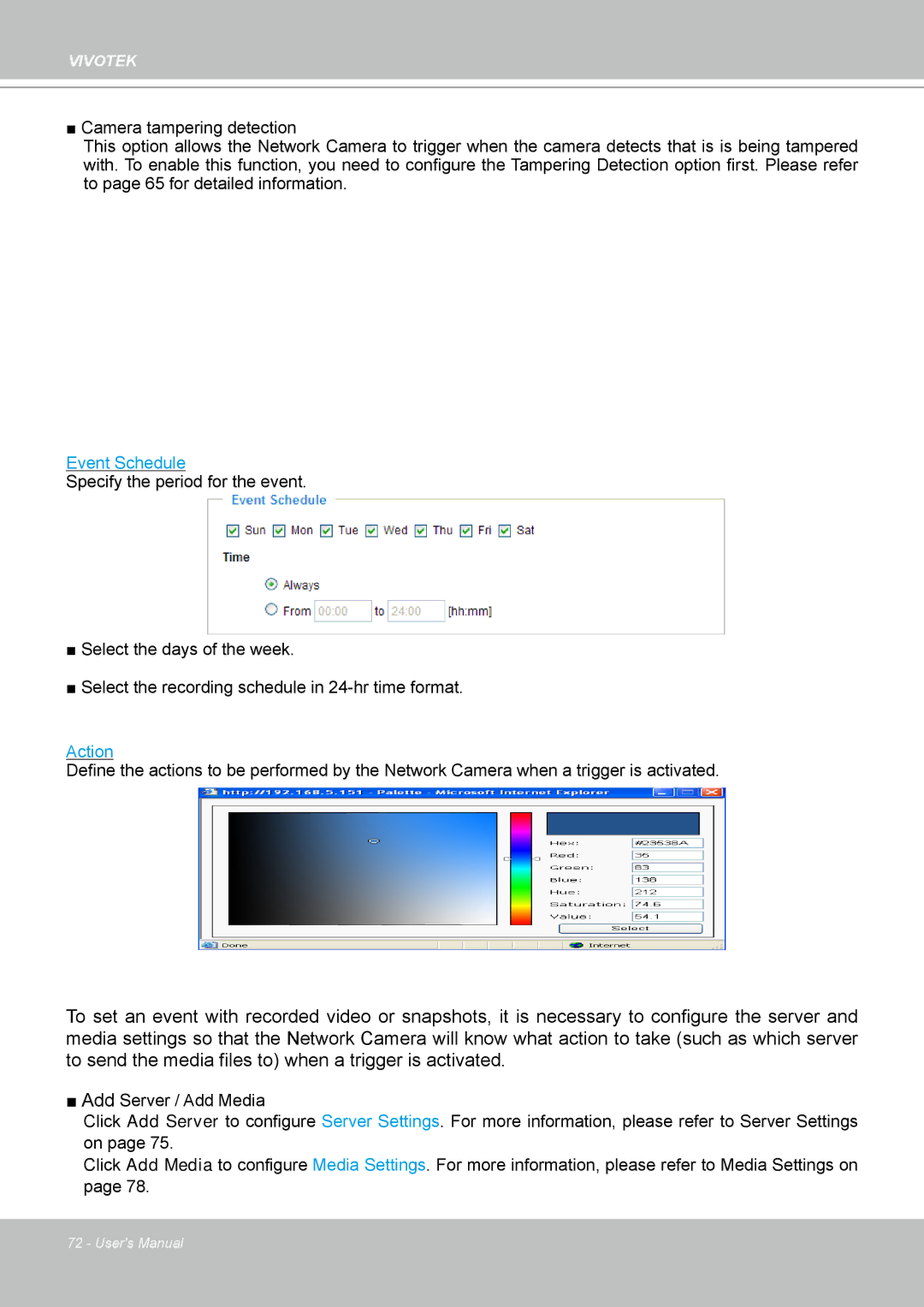 Vivotek FD8133 user manual Action 