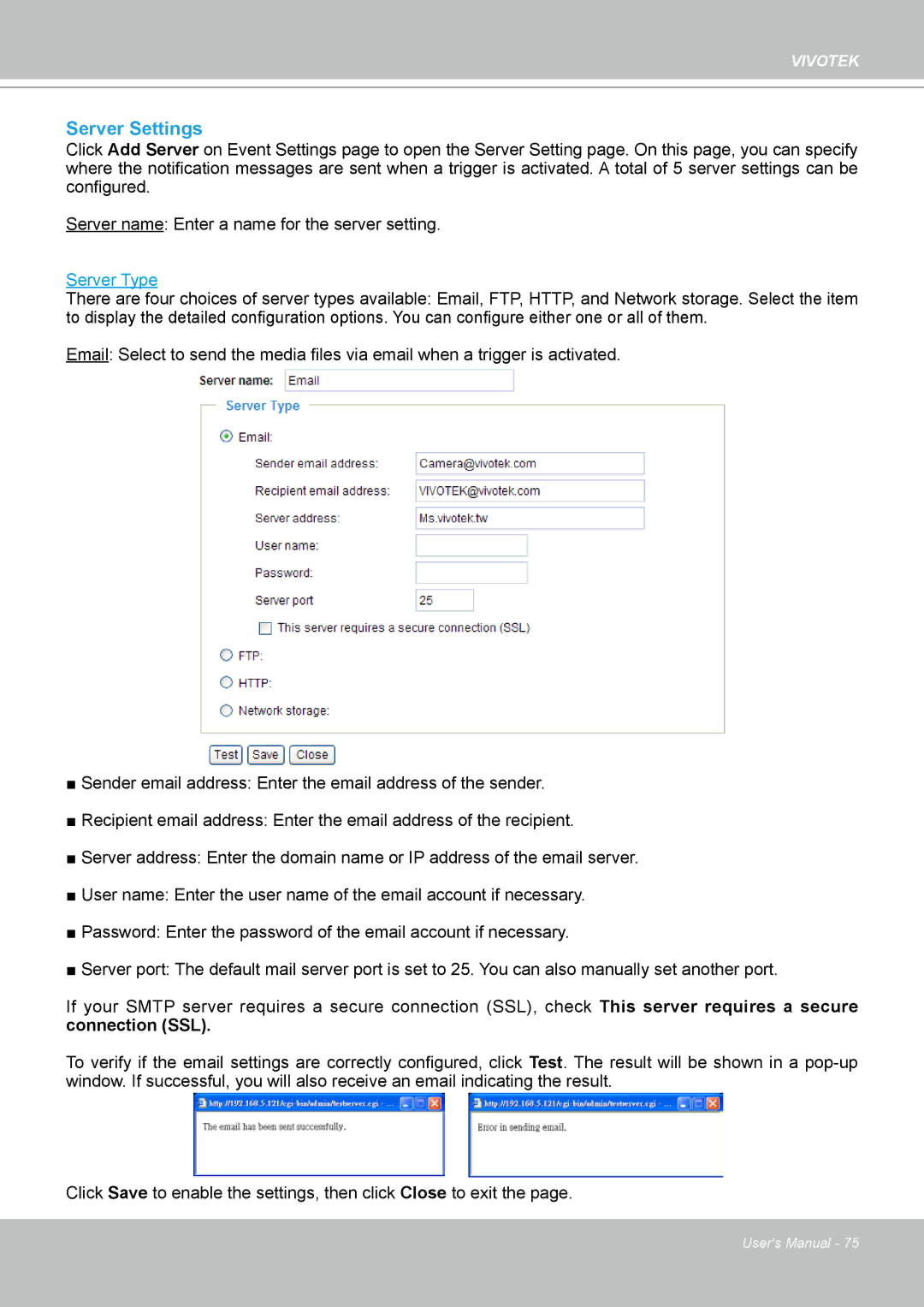 Vivotek FD8133 user manual Server Settings, Server Type 