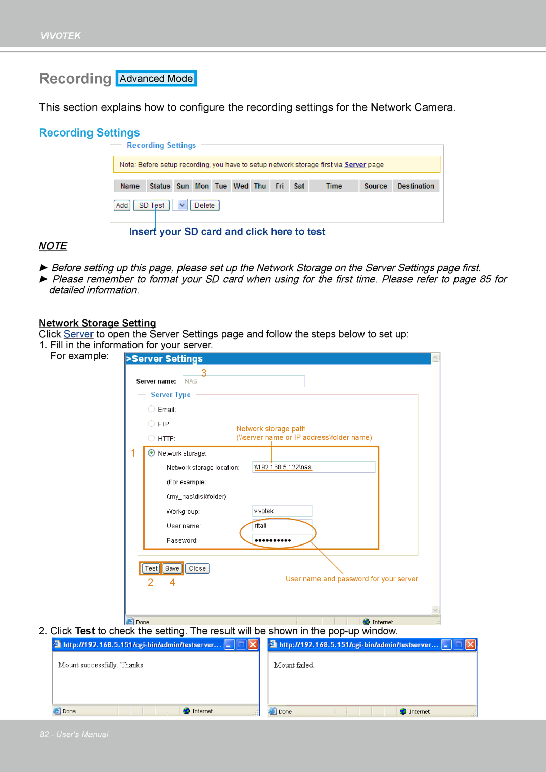 Vivotek FD8133 user manual Recording Settings 