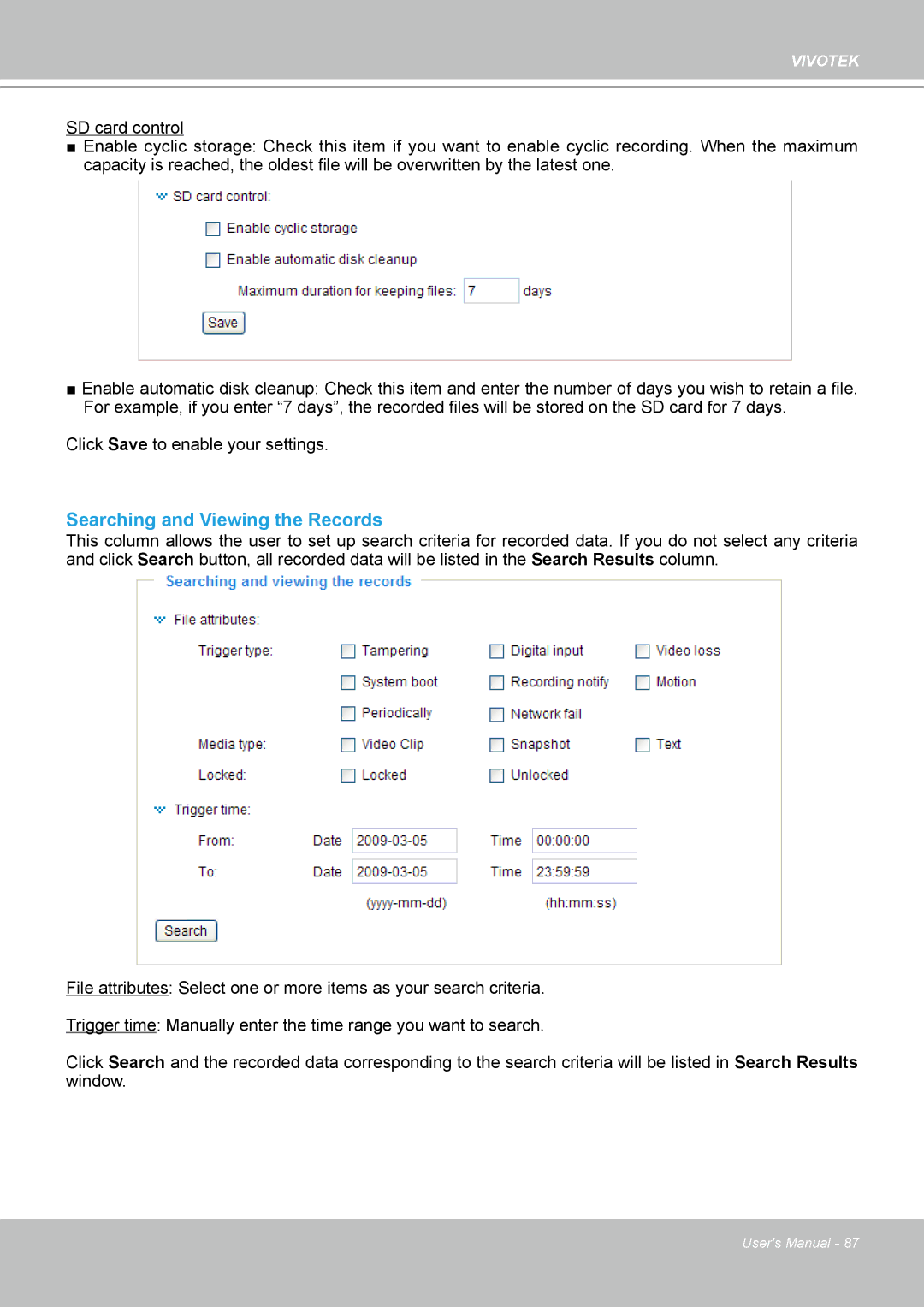 Vivotek FD8133 user manual Searching and Viewing the Records 