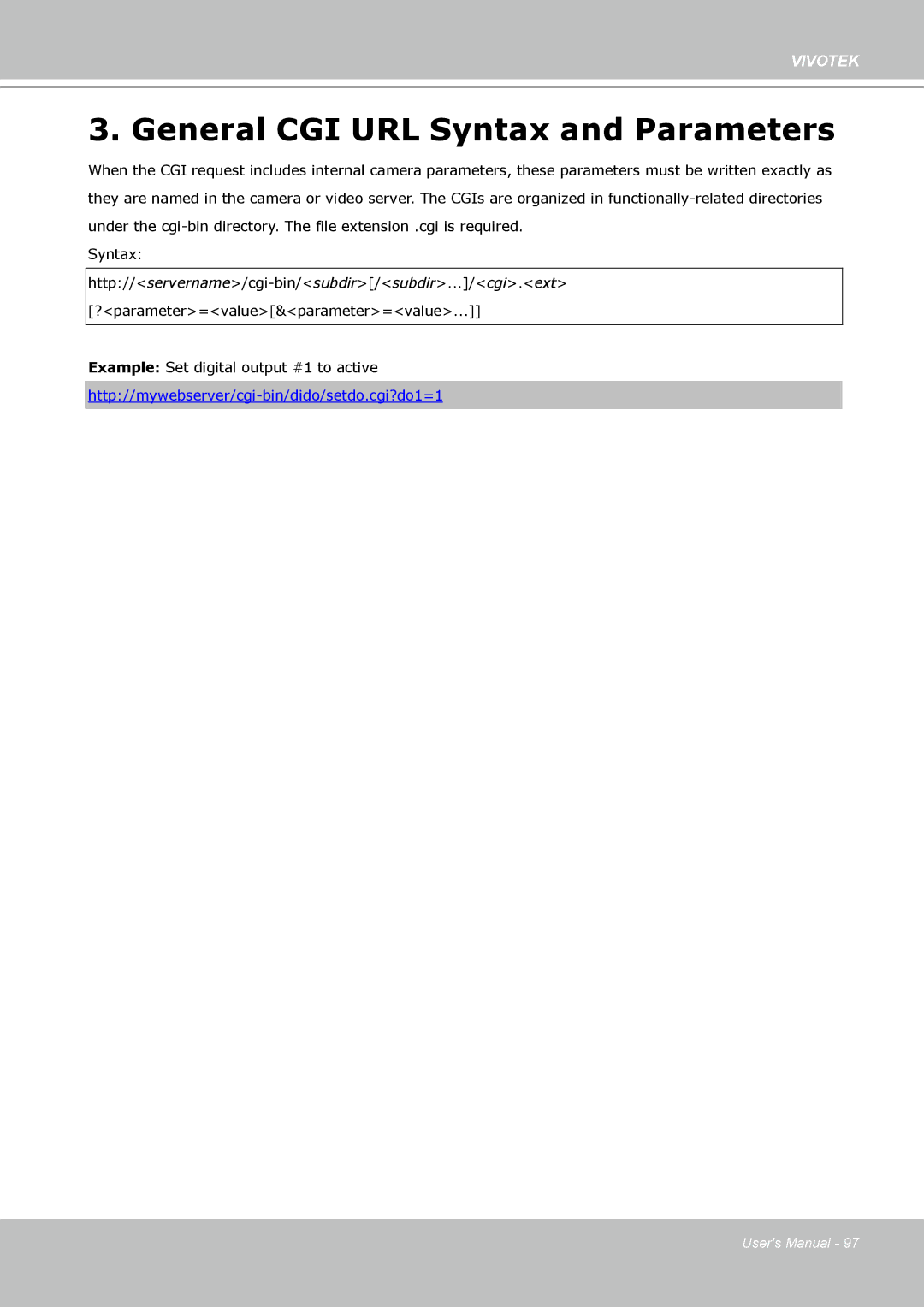 Vivotek FD8133 user manual General CGI URL Syntax and Parameters 
