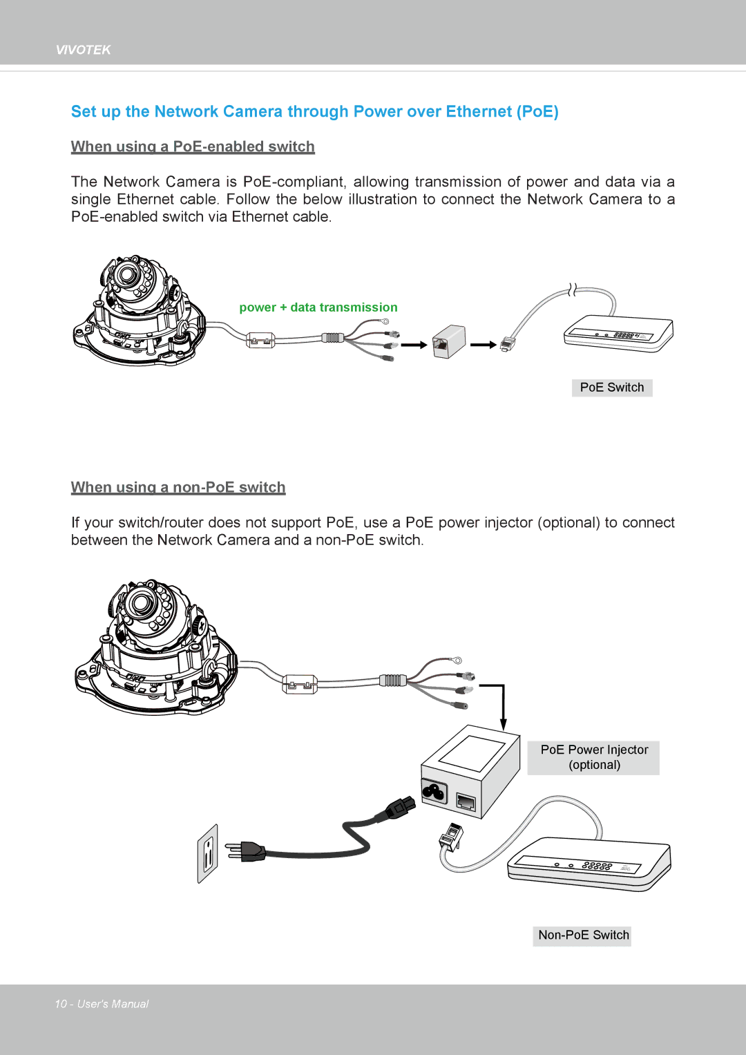 Vivotek FD8133V, FD8134V user manual Set up the Network Camera through Power over Ethernet PoE 