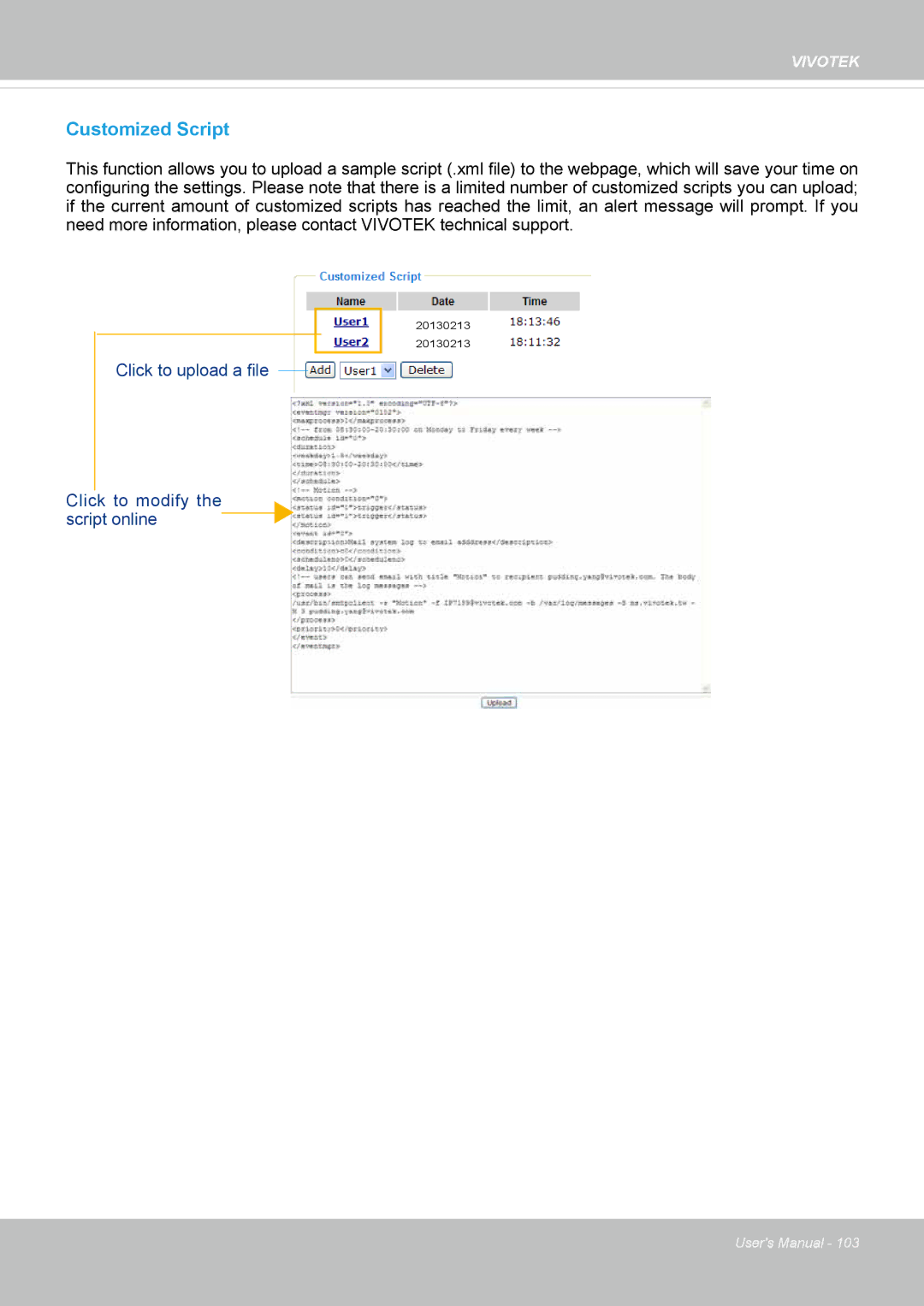 Vivotek FD8134V, FD8133V user manual Customized Script 