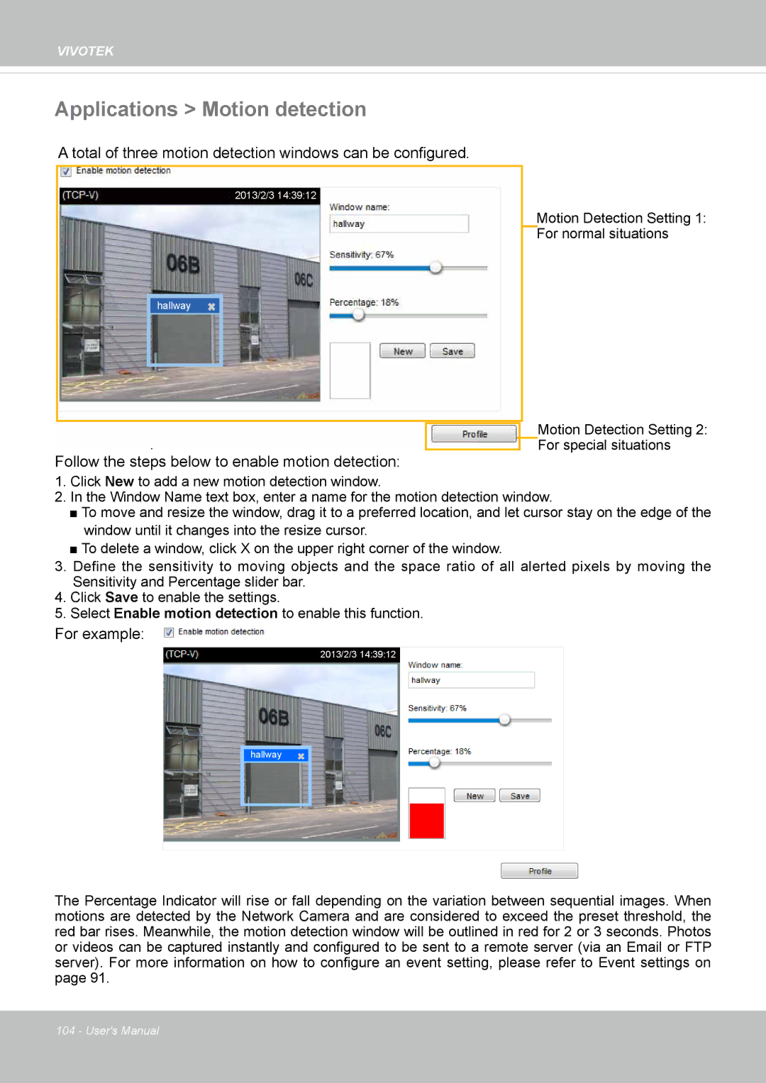 Vivotek FD8133V, FD8134V user manual Applications Motion detection 