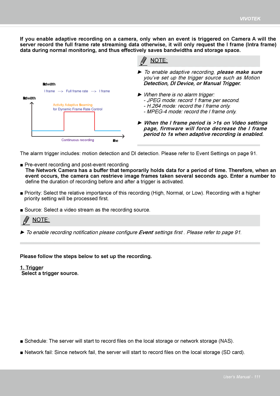 Vivotek FD8134V, FD8133V user manual Continuous recording 