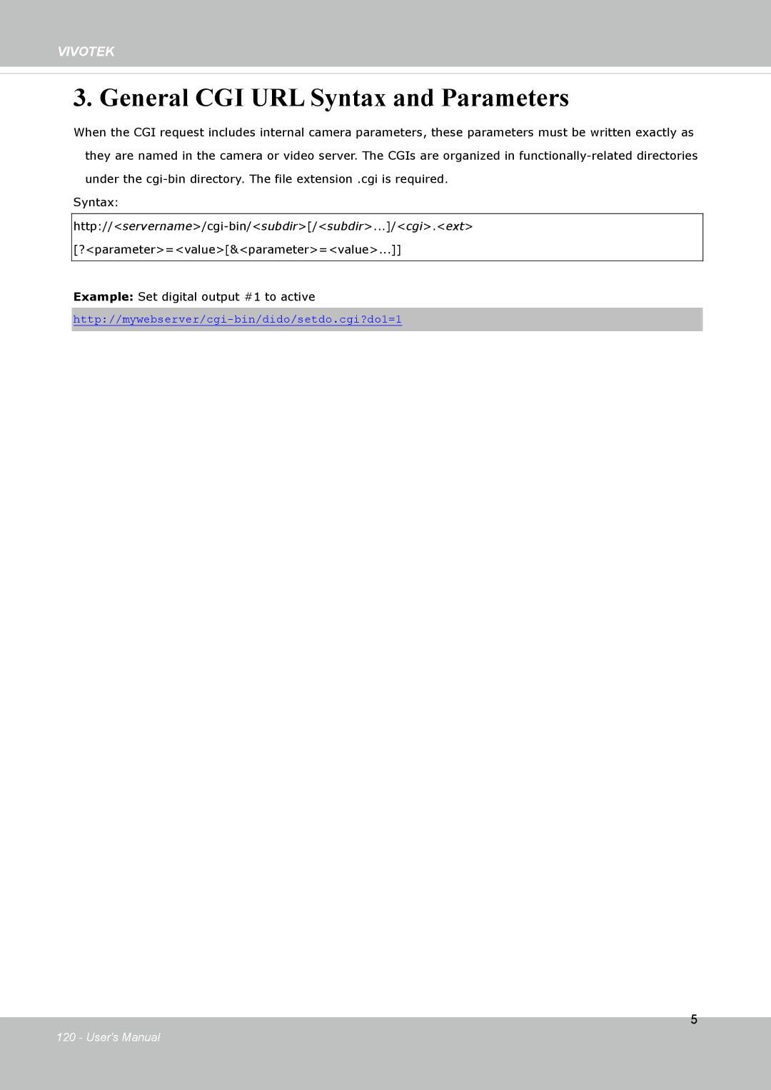 Vivotek FD8133V, FD8134V user manual General CGI URL Syntax and Parameters 