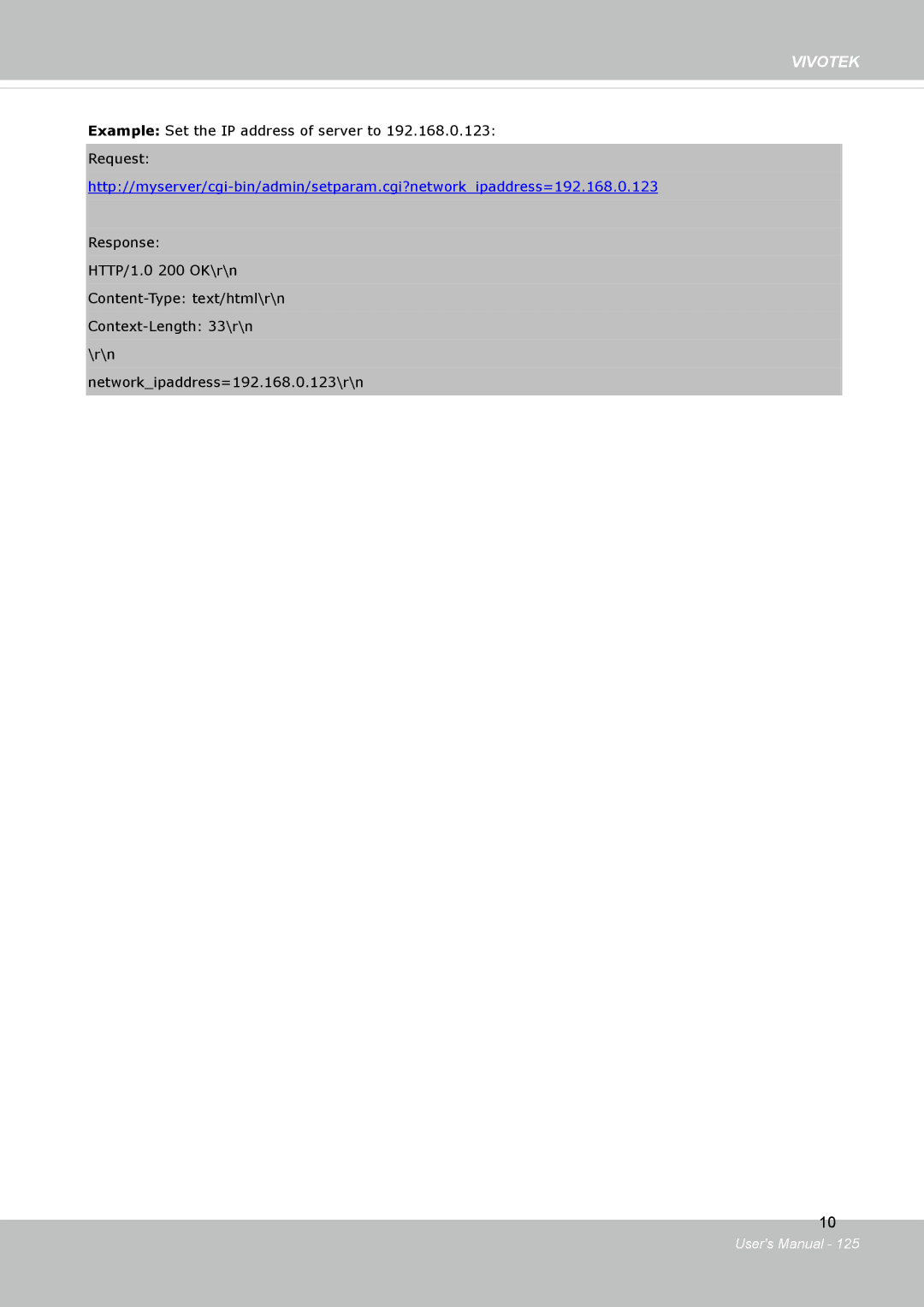 Vivotek FD8134V, FD8133V user manual Example Set the IP address of server to Request 