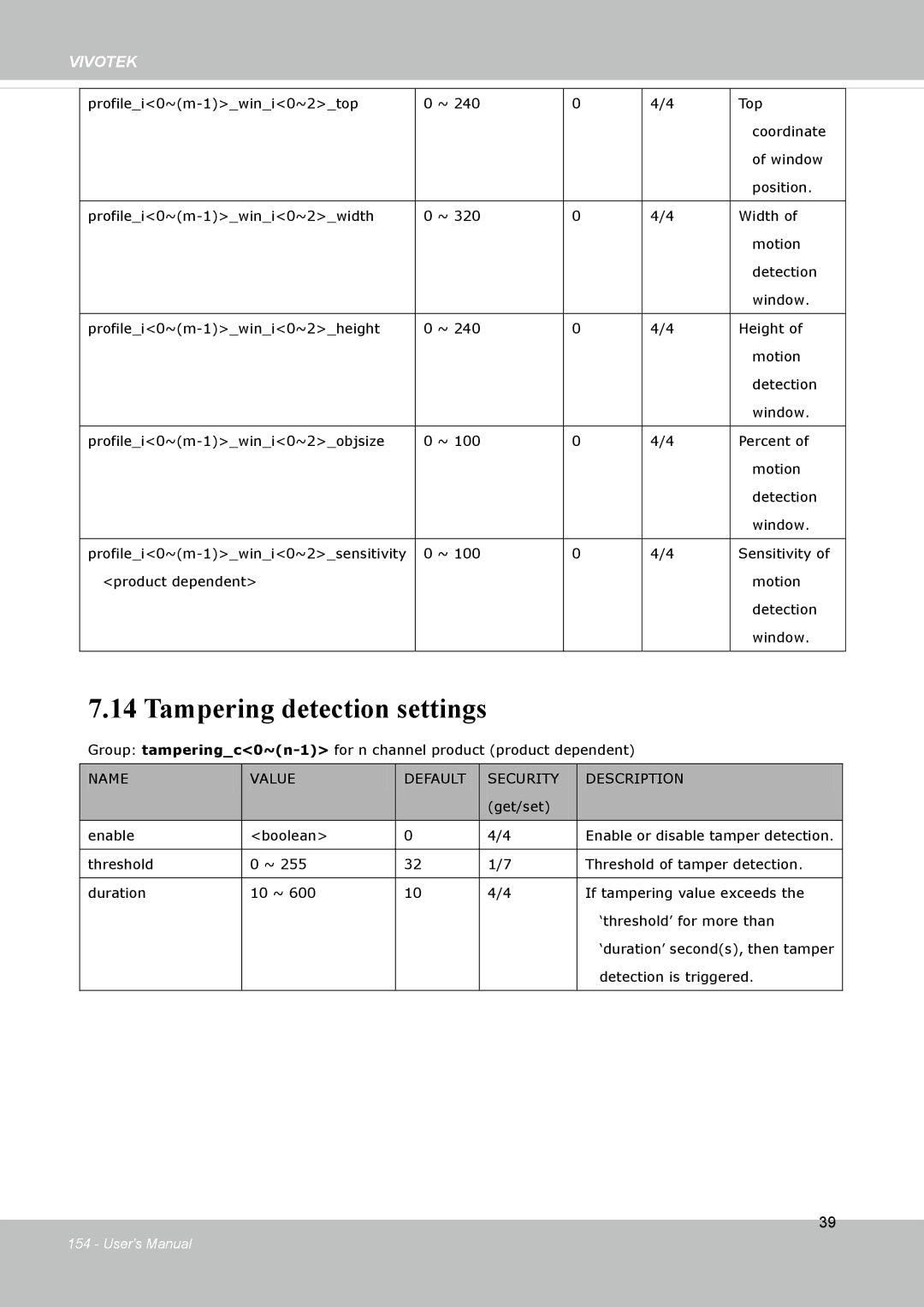 Vivotek FD8133V, FD8134V user manual Tampering detection settings 