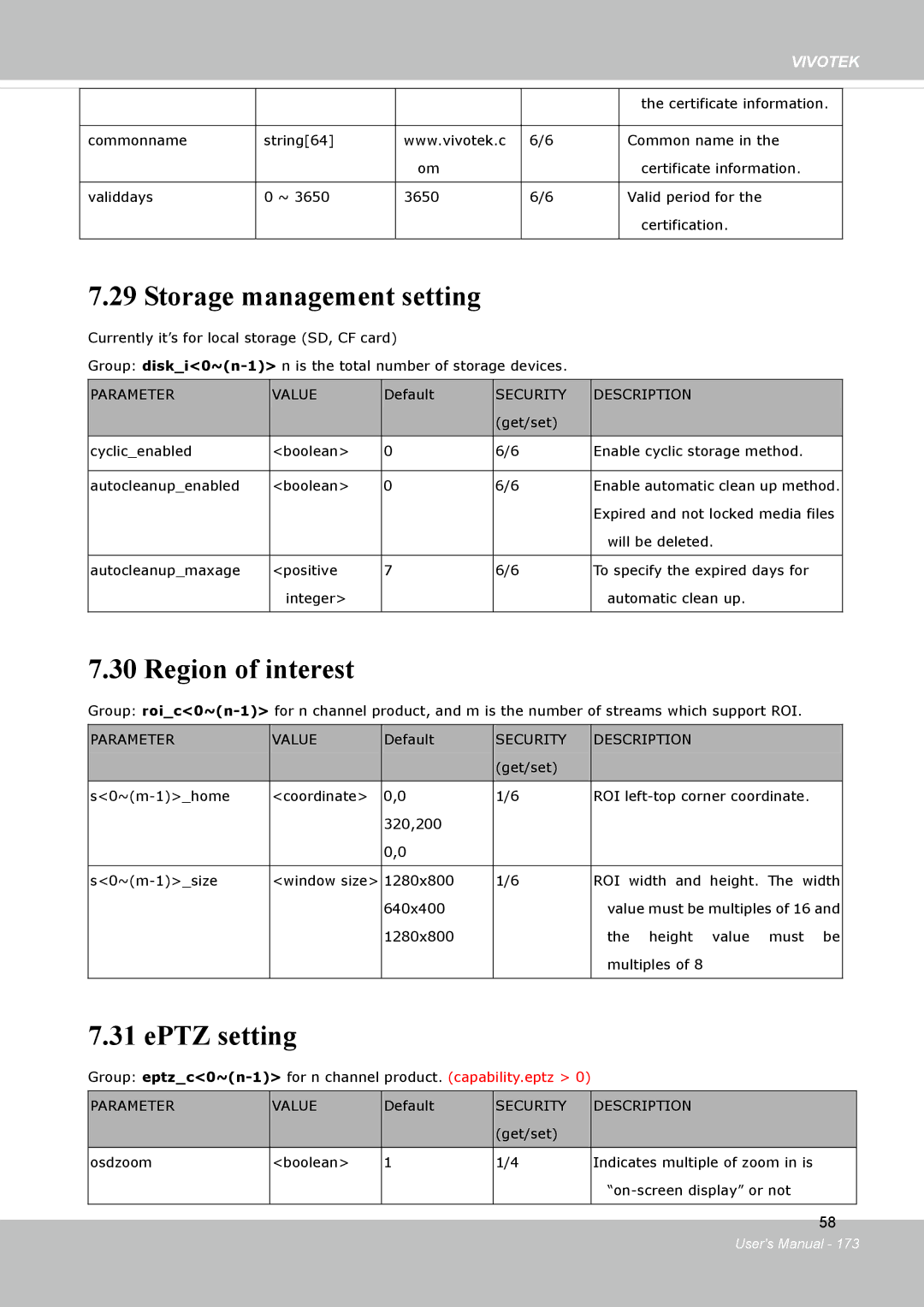 Vivotek FD8134V, FD8133V user manual Storage management setting, Region of interest, EPTZ setting 