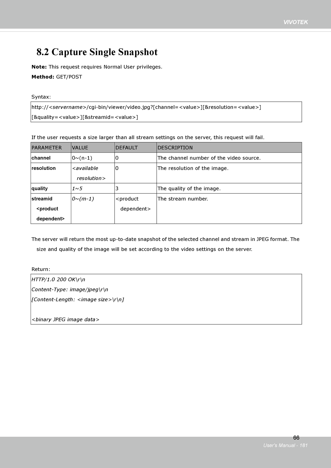 Vivotek FD8134V, FD8133V user manual Capture Single Snapshot, Dependent 