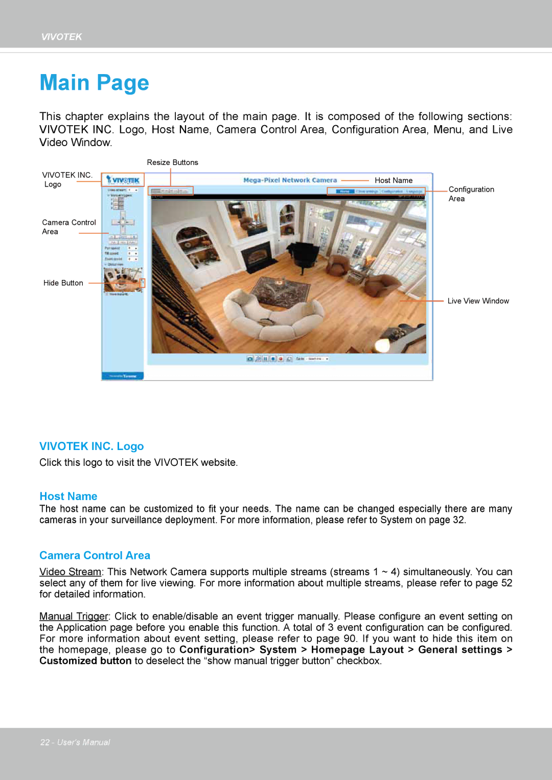 Vivotek FD8133V, FD8134V user manual Main 