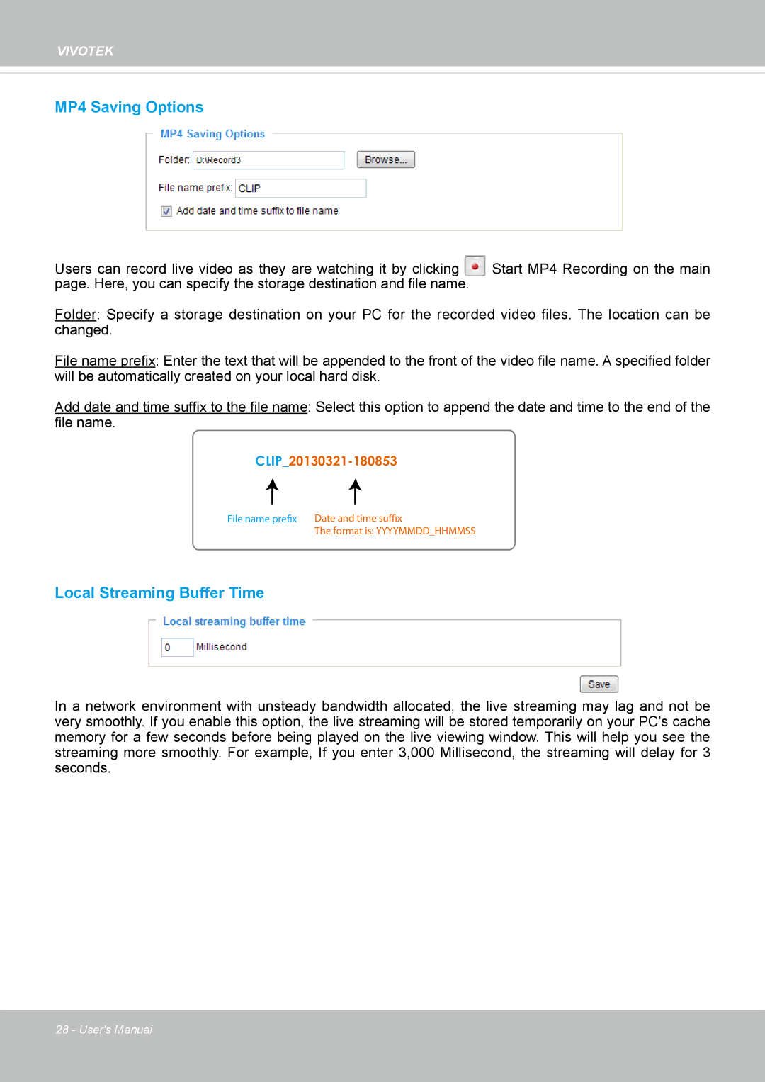 Vivotek FD8133V, FD8134V user manual MP4 Saving Options 