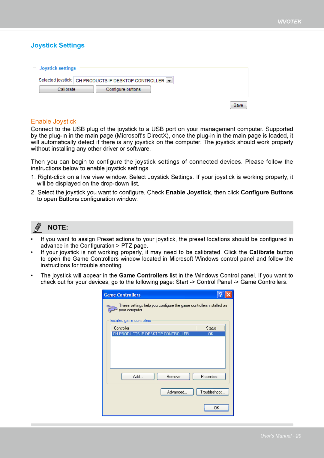 Vivotek FD8134V, FD8133V user manual Joystick Settings 