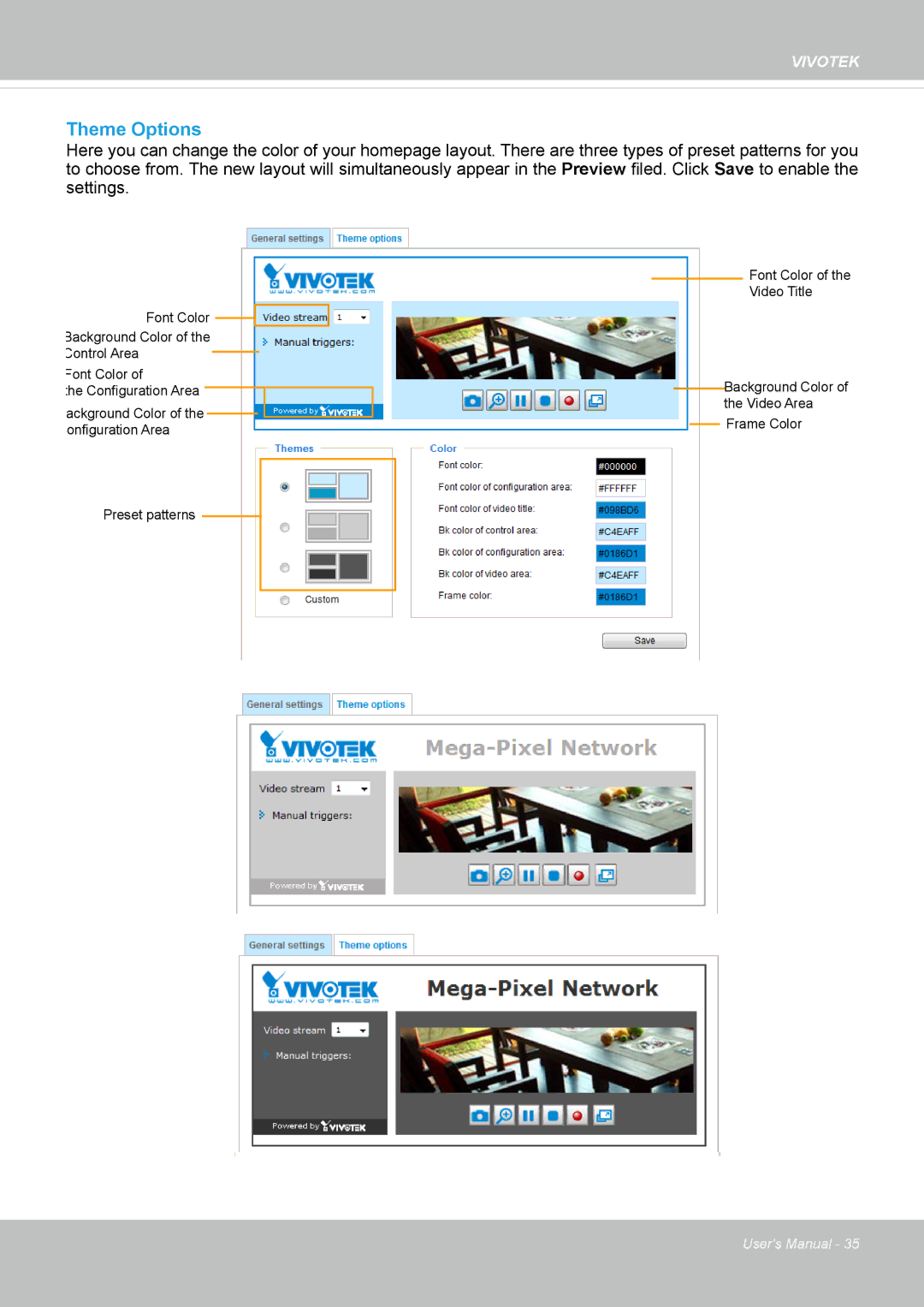 Vivotek FD8134V, FD8133V user manual Theme Options 