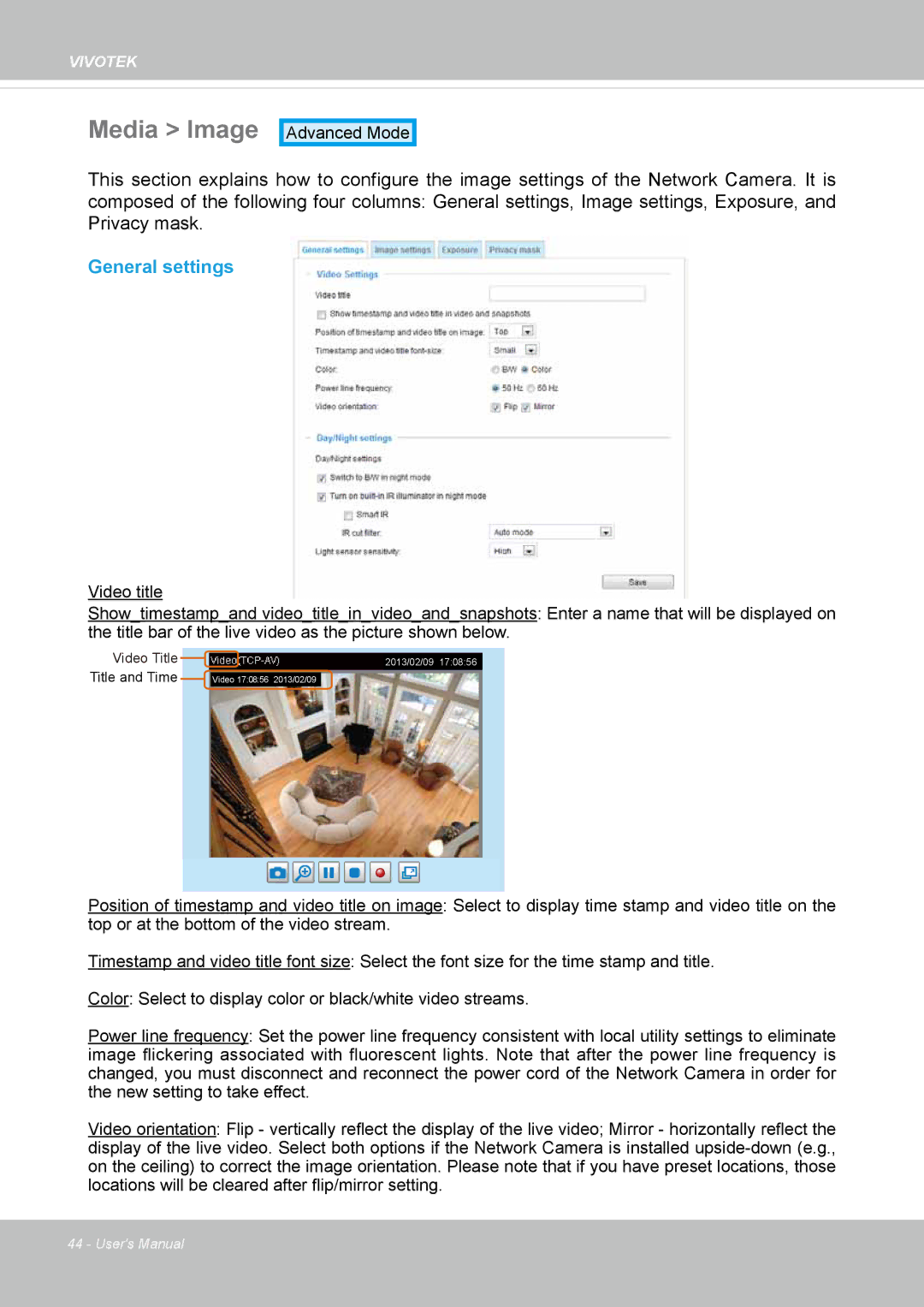 Vivotek FD8133V, FD8134V user manual Media Image, General settings 