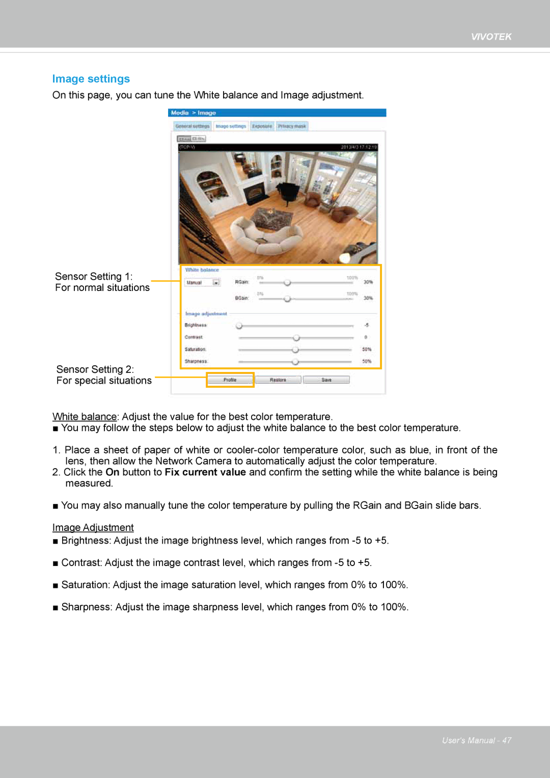 Vivotek FD8134V, FD8133V user manual Image settings 