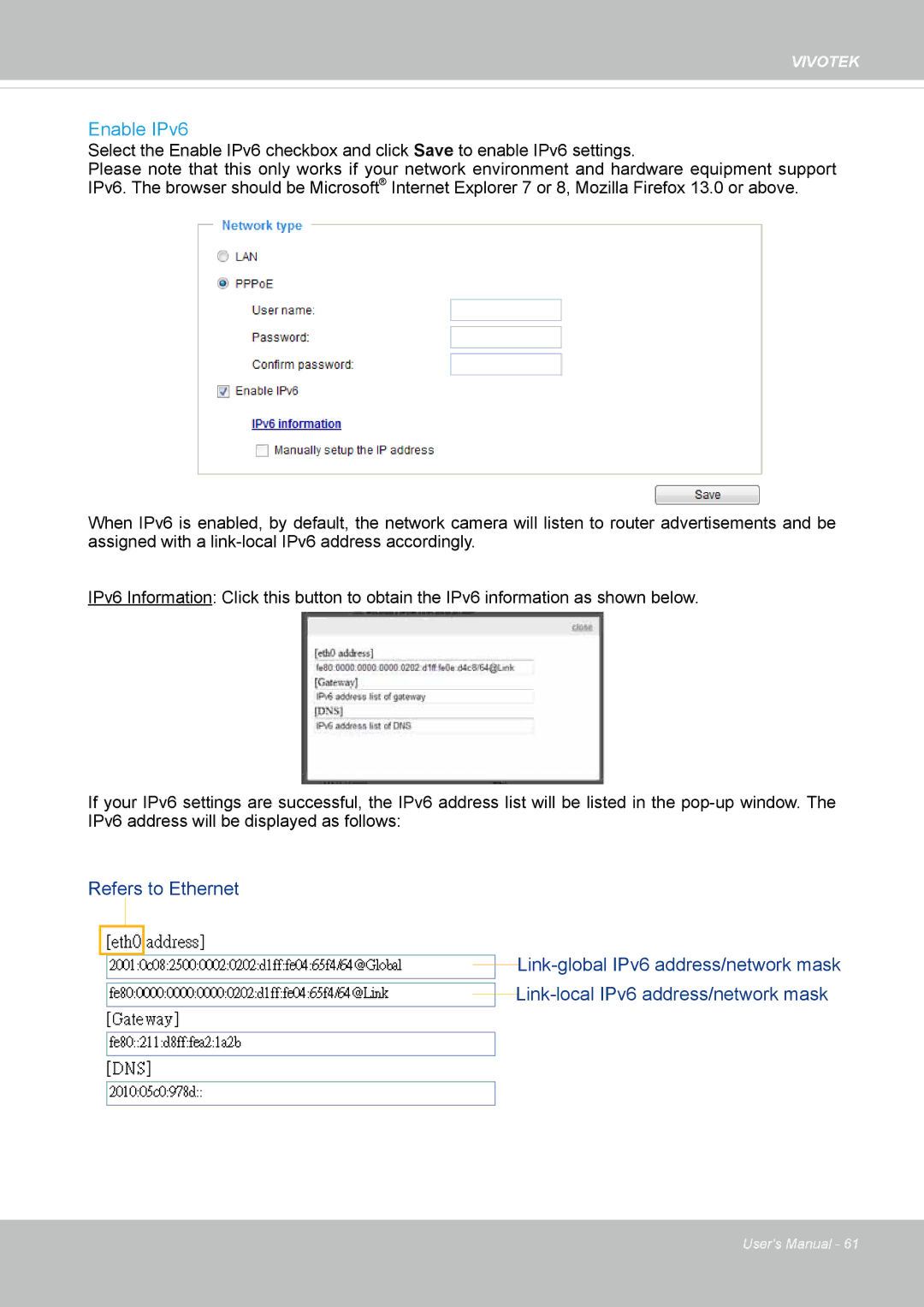 Vivotek FD8134V, FD8133V user manual Enable IPv6 