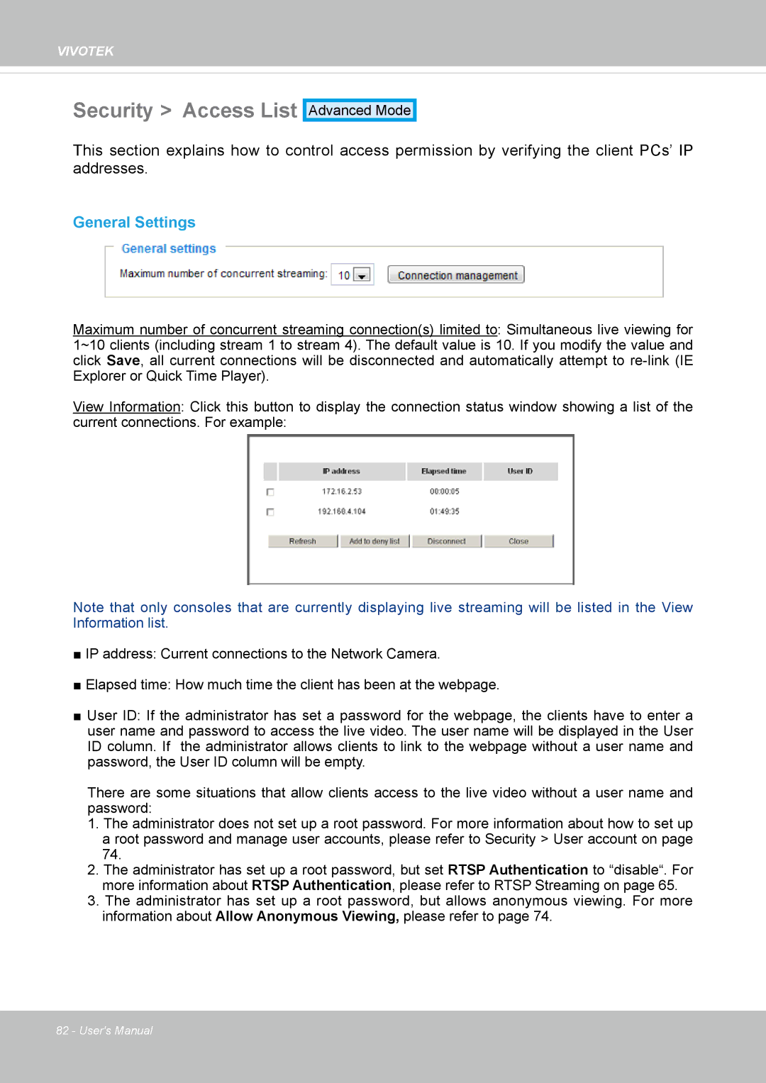 Vivotek FD8133V, FD8134V user manual Security Access List, General Settings 