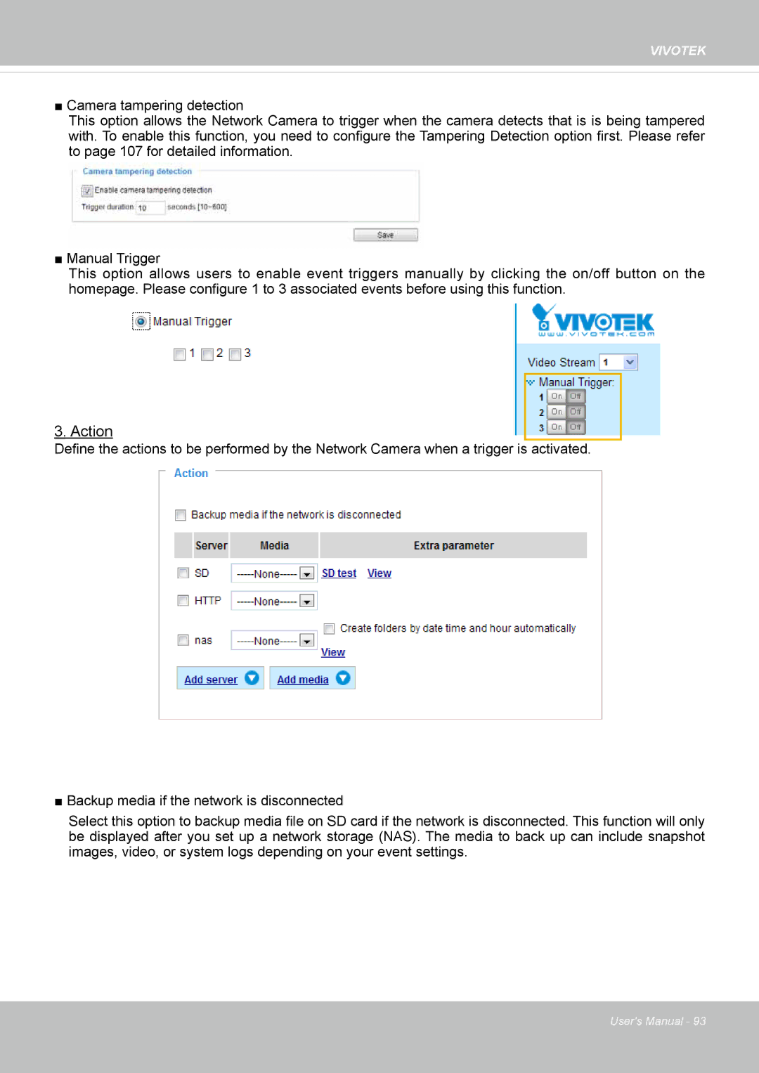 Vivotek FD8134V, FD8133V user manual Action 