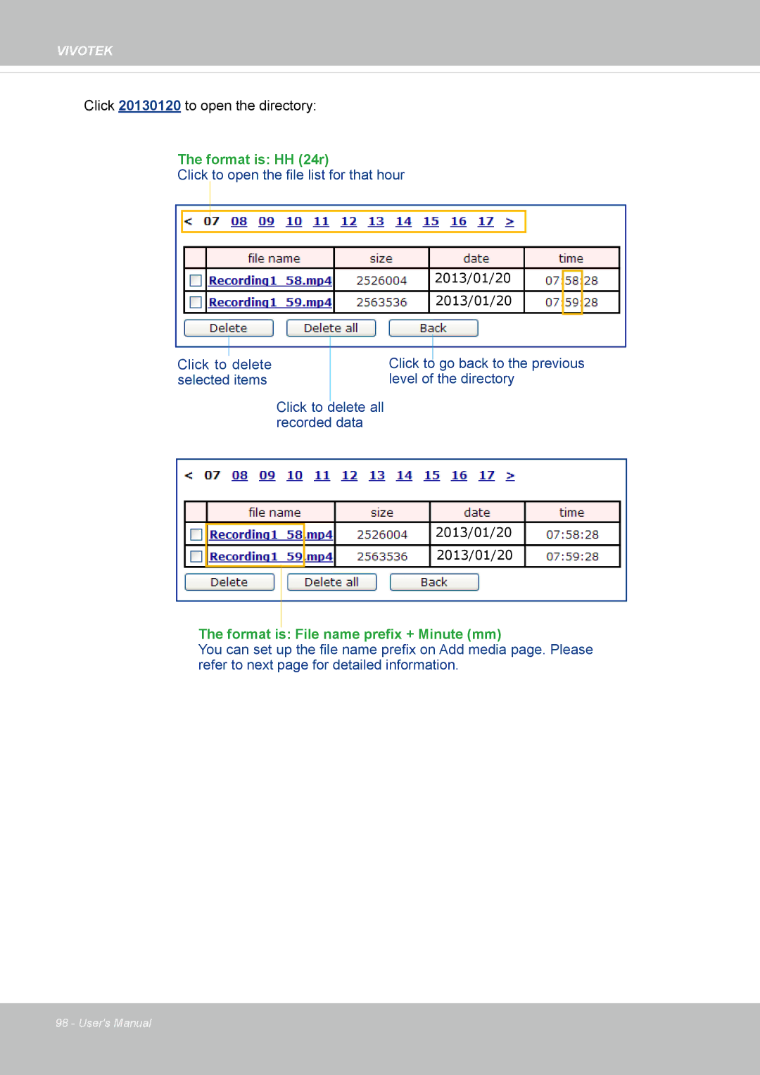 Vivotek FD8133V, FD8134V user manual Format is HH 24r 