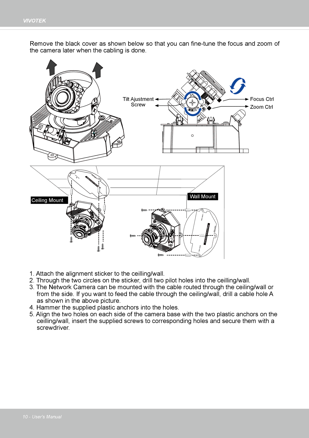 Vivotek FD8135H user manual Ceiling Mount Wall Mount 